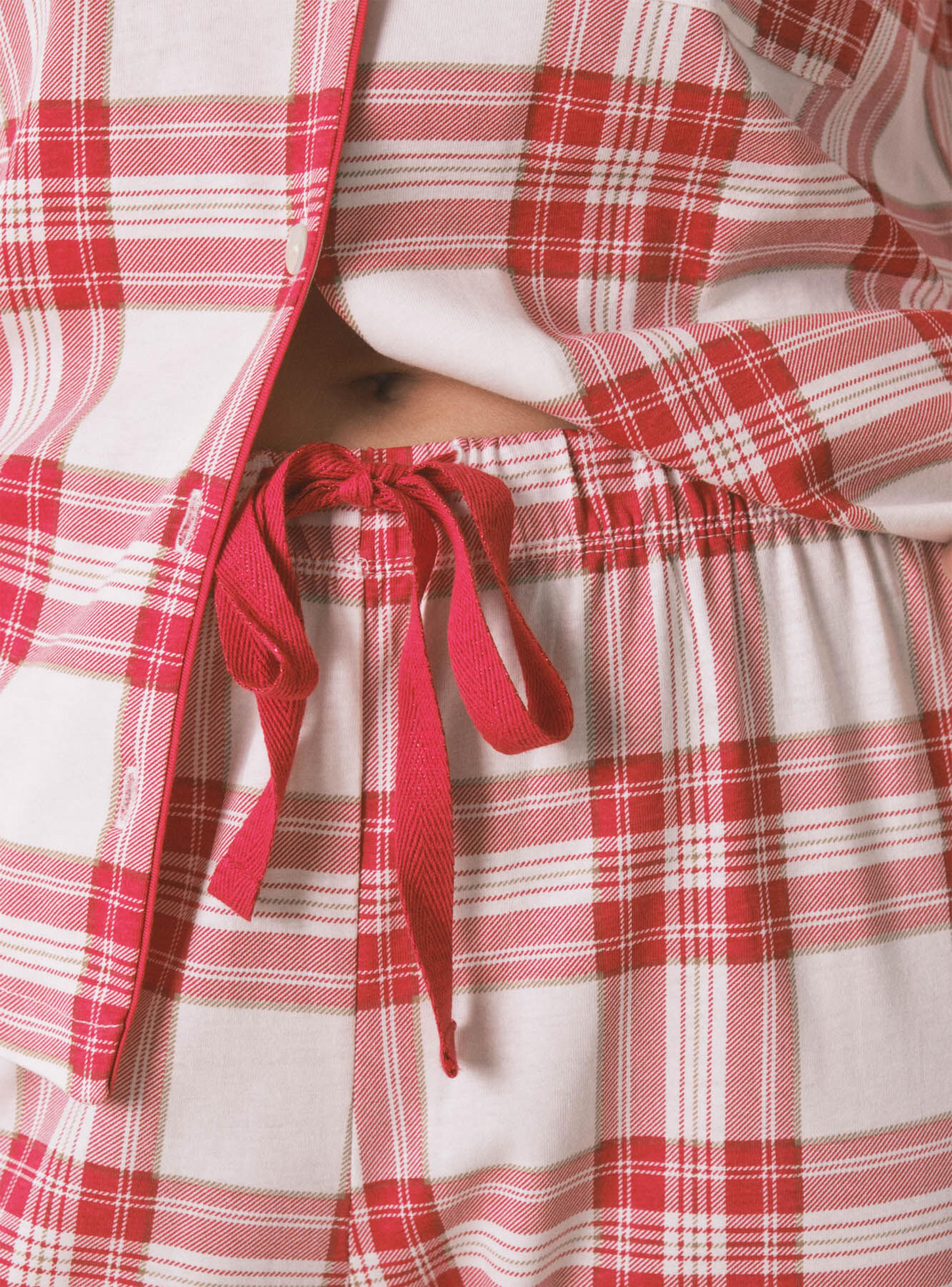 Pijama Camisero Mafalda Algodón Cuadros Rojos-3