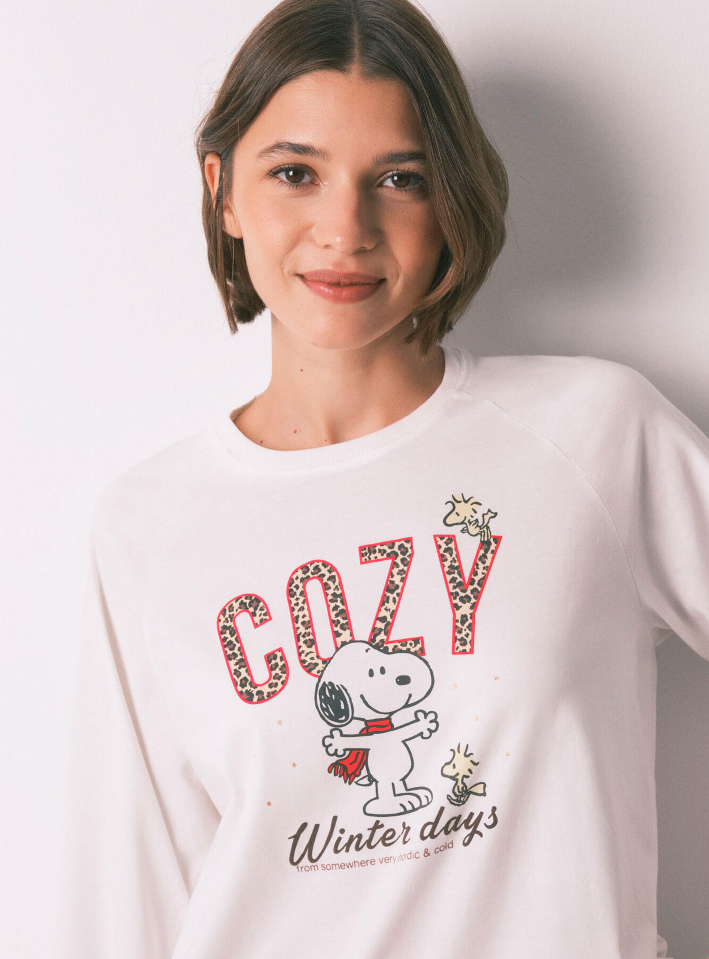 Pijama Largo Algodón Estampado Cuadros Snoopy-2