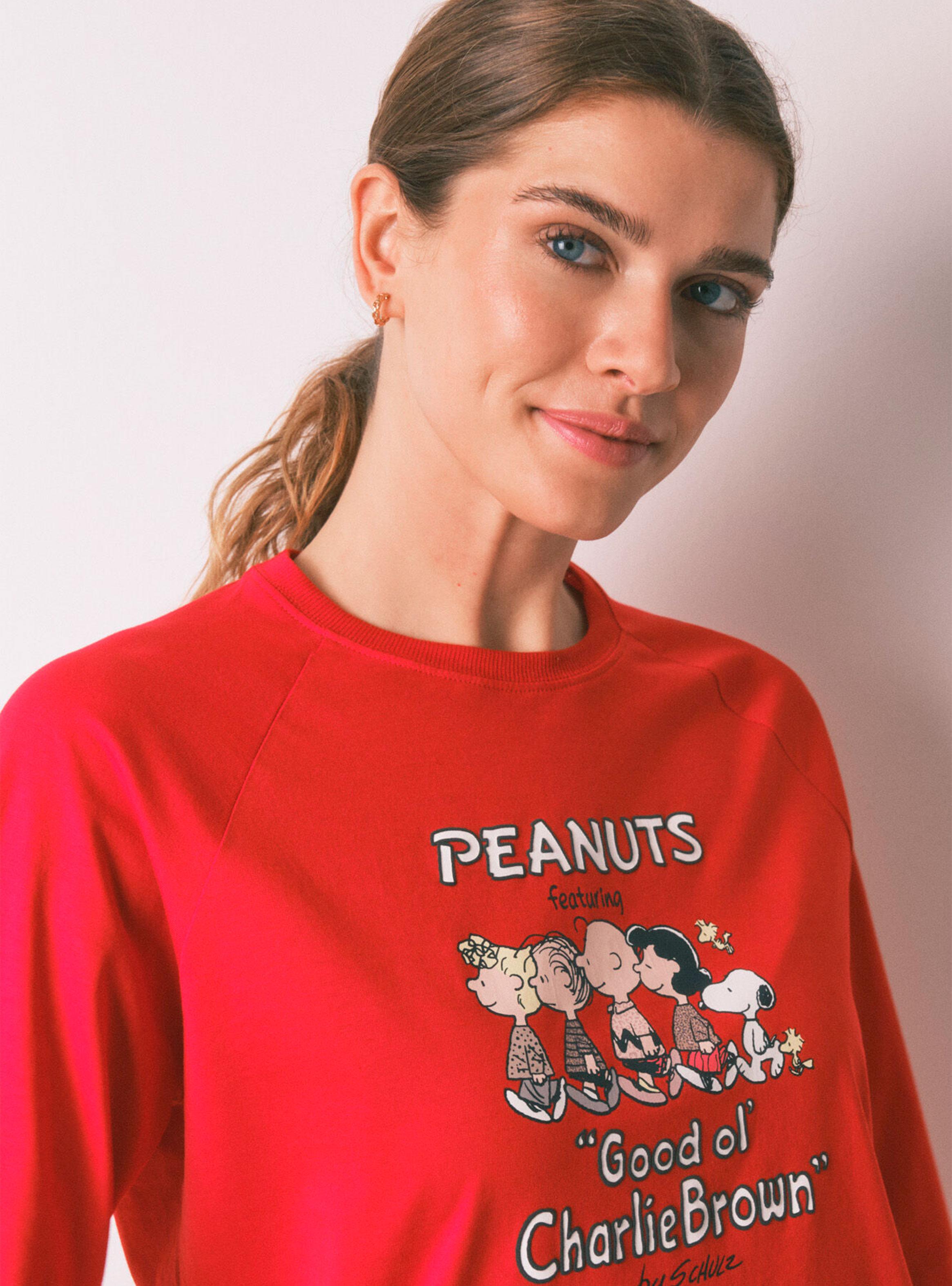 Pijama Largo Algodón Rojo Cuadros Snoopy-3