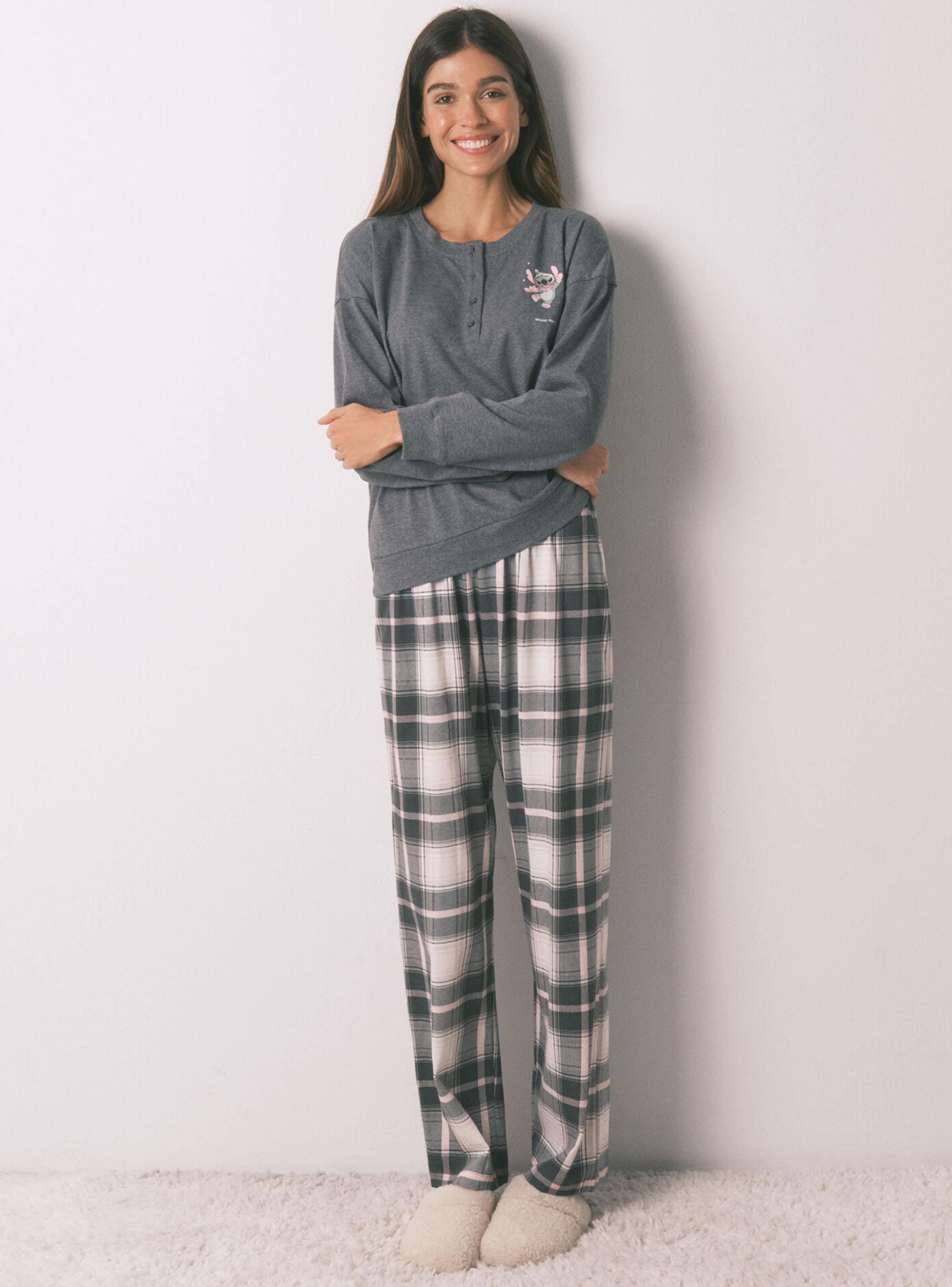 Pijama Largo Algodón Cuadros Stitch-0