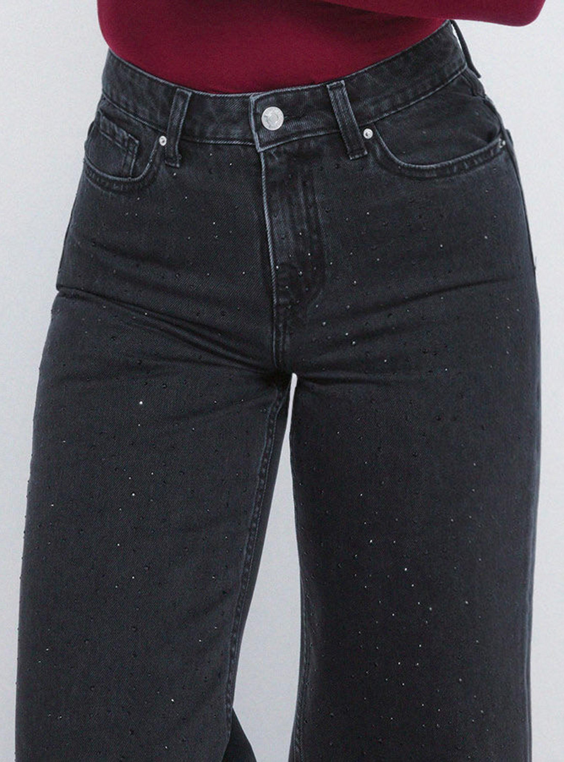 Jeans de Pierna Ancha con Cristales Brillantes-3