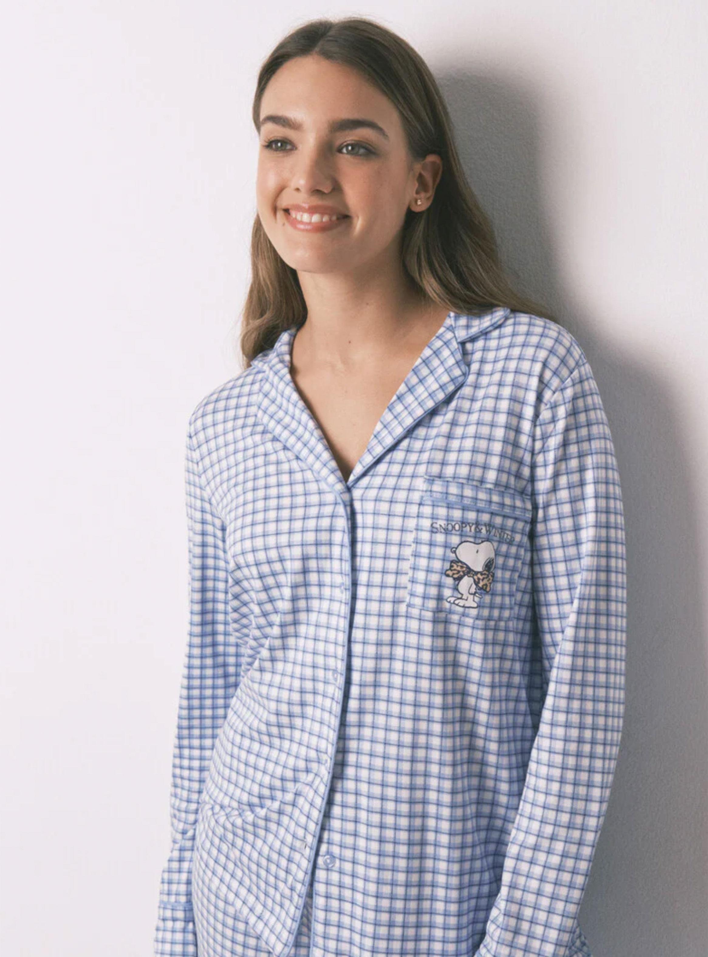 Pijama Largo Camisero Snoopy Vichy-2