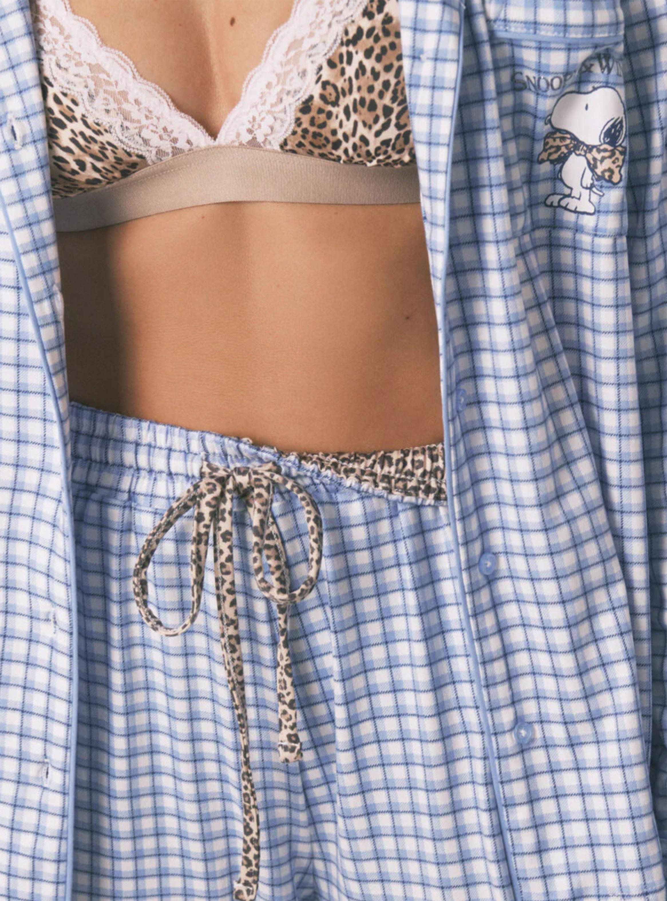 Pijama Largo Camisero Snoopy Vichy-4