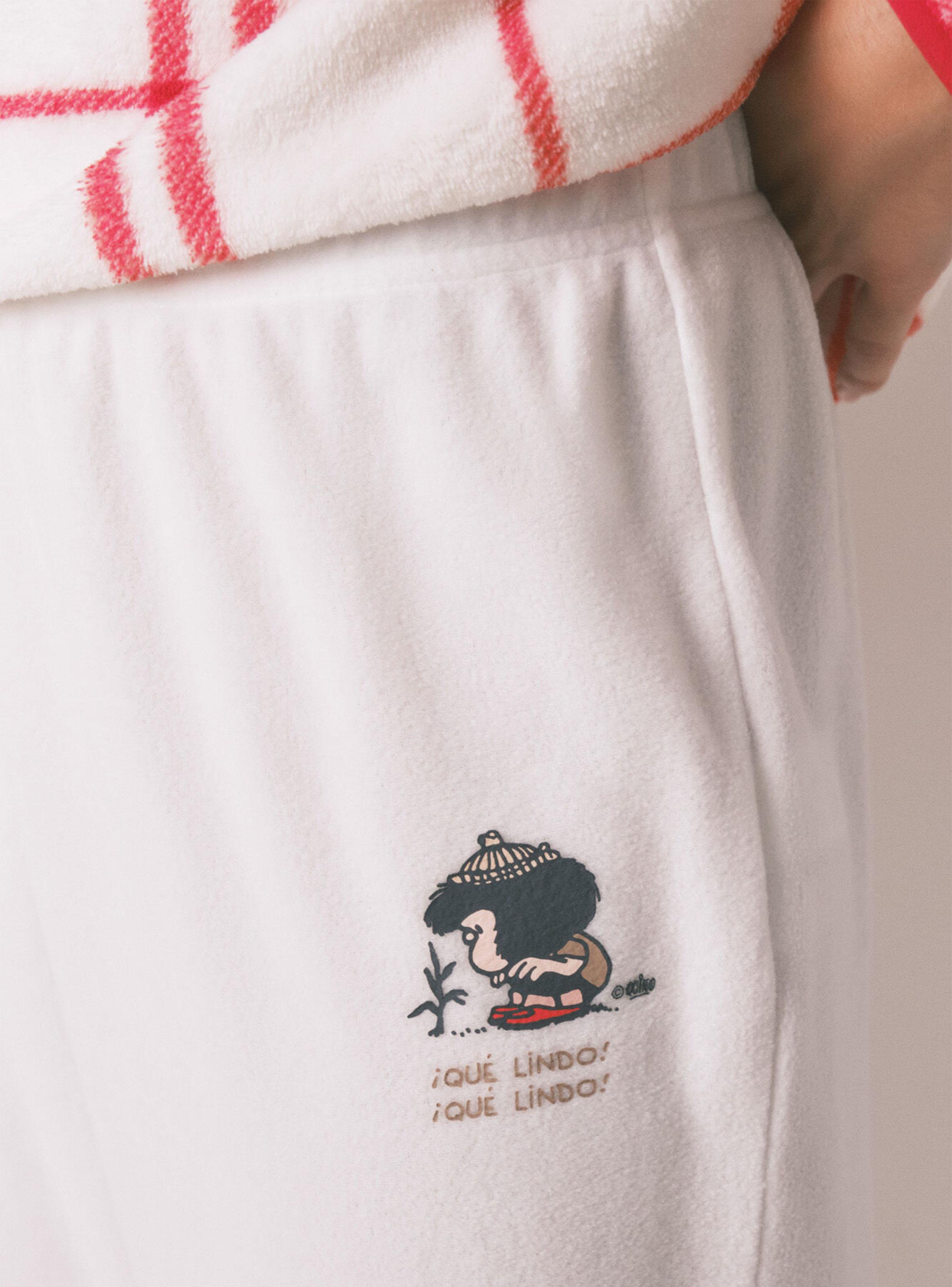 Pijama Largo Mafalda Polar Cuadros Blanco-4