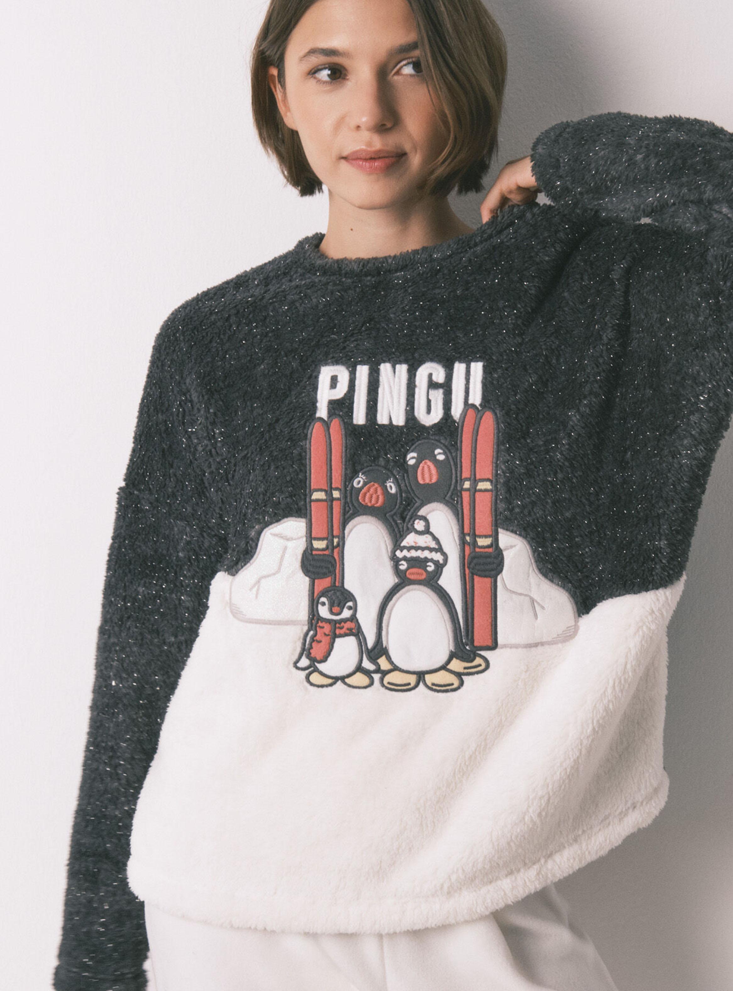Pijama Largo Polar Pelo Suave Bordado Pingu-2