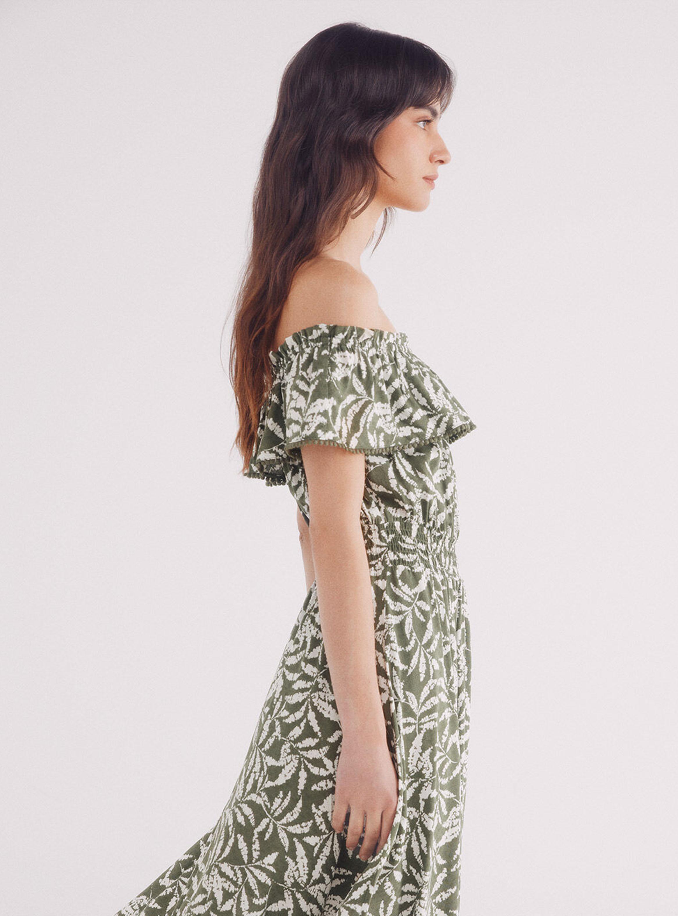 Vestido Midi Escote Volante Estampado-2