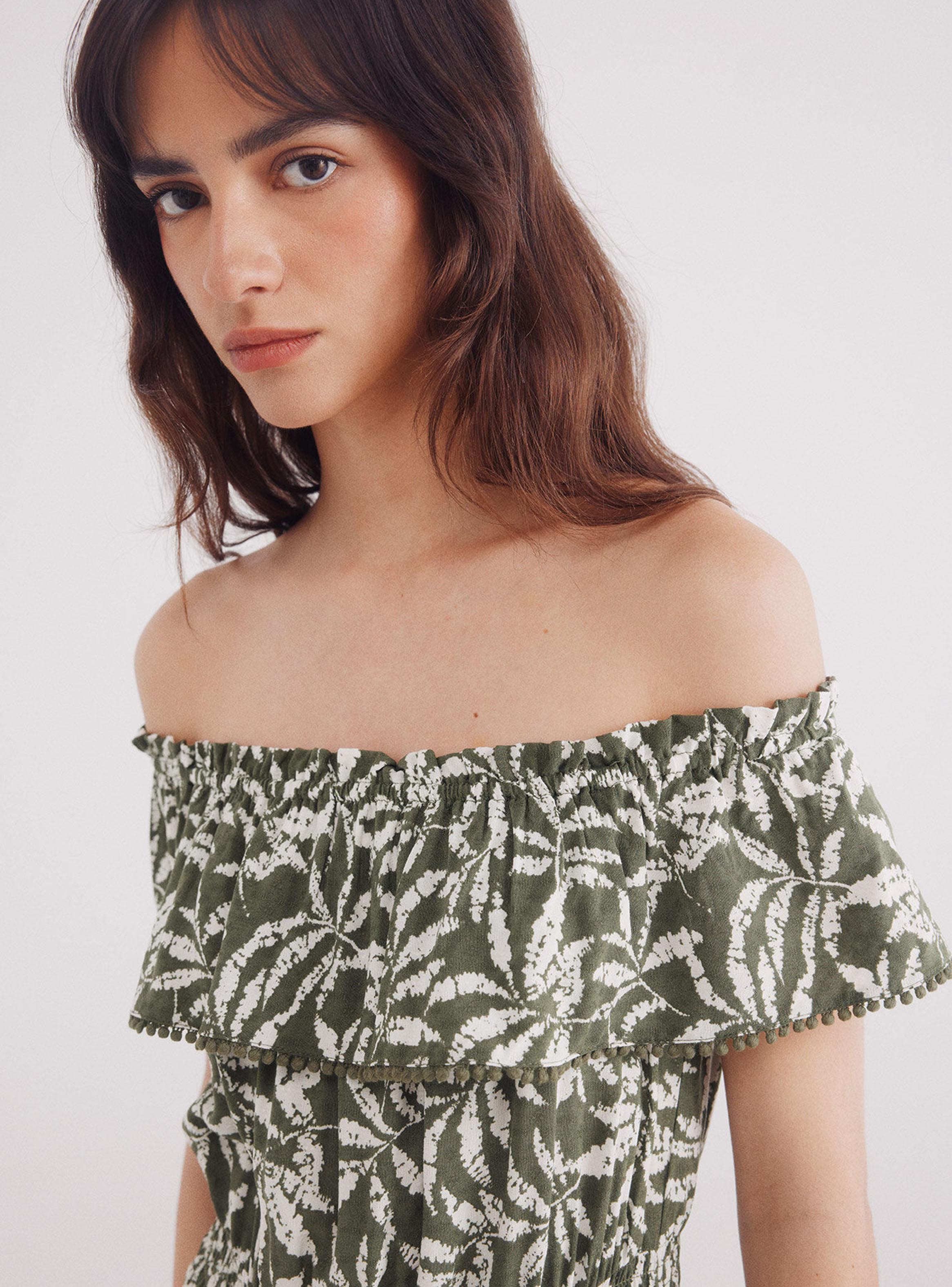 Vestido Midi Escote Volante Estampado-3