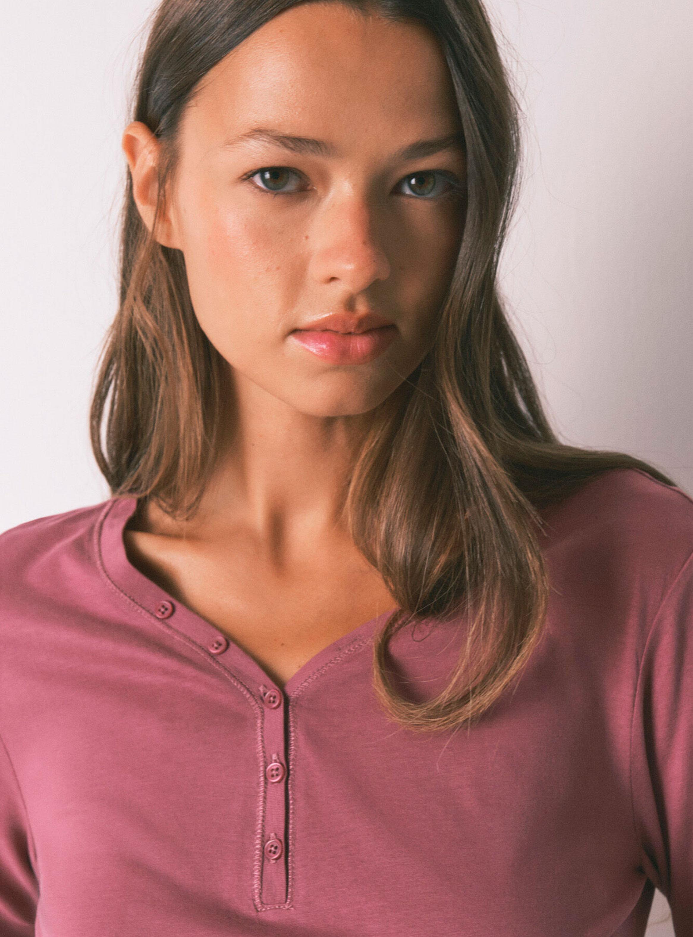 Camiseta Manga Larga Algodón Perchado Granate-2