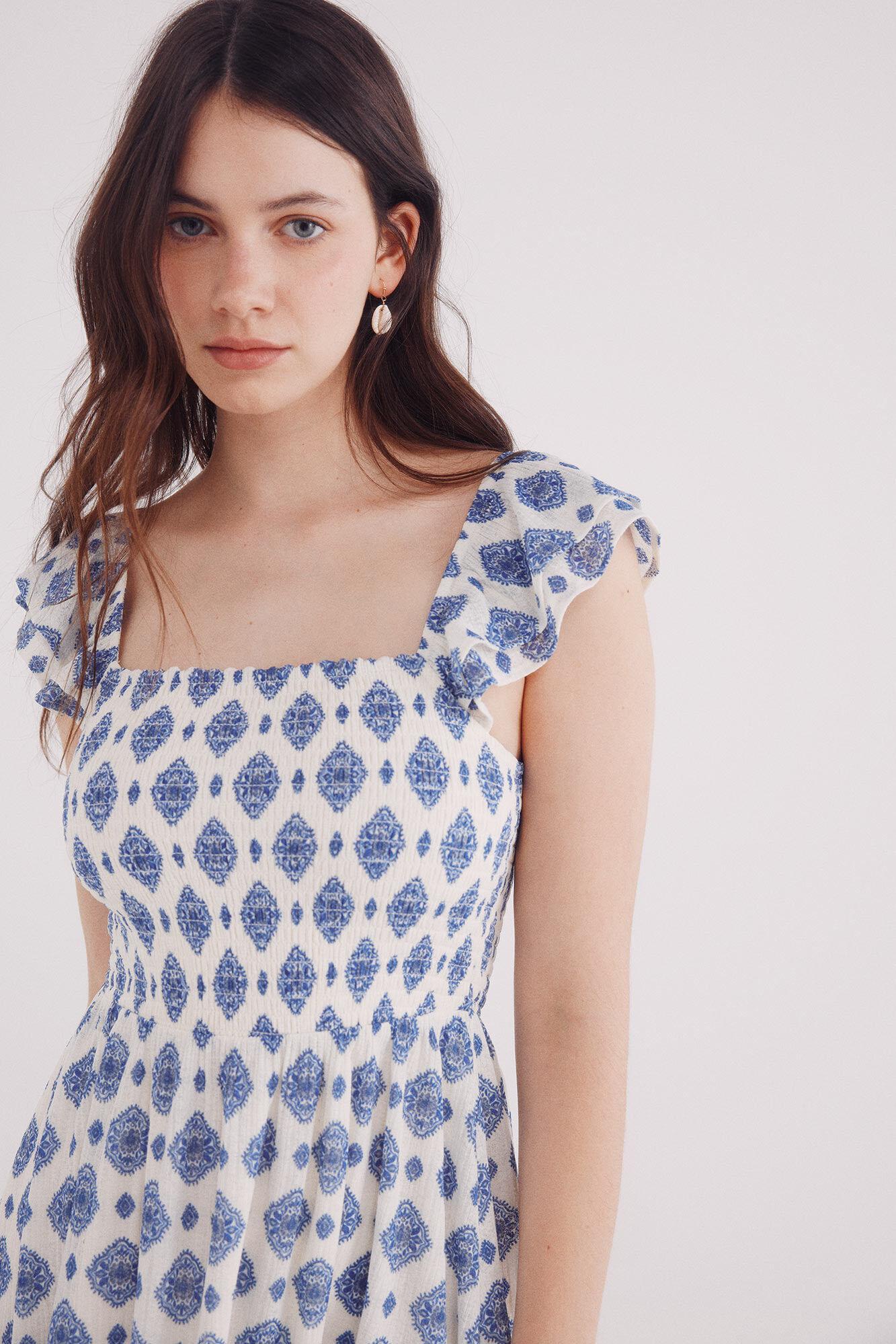 Vestido Corto Smock Estampado Geométrico-2