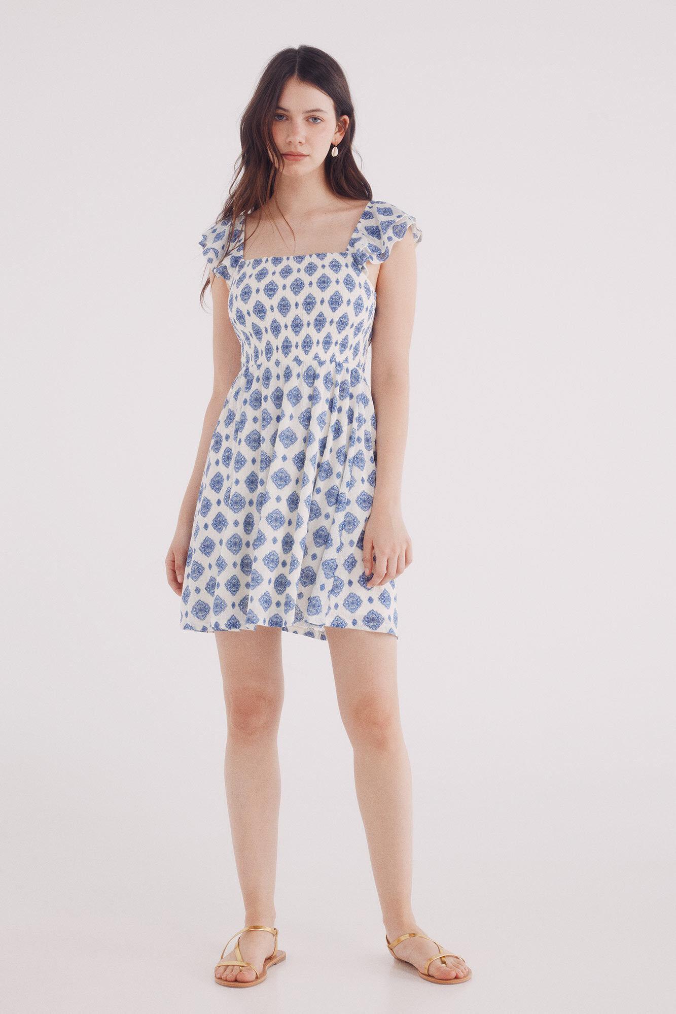 Vestido Corto Smock Estampado Geométrico-3