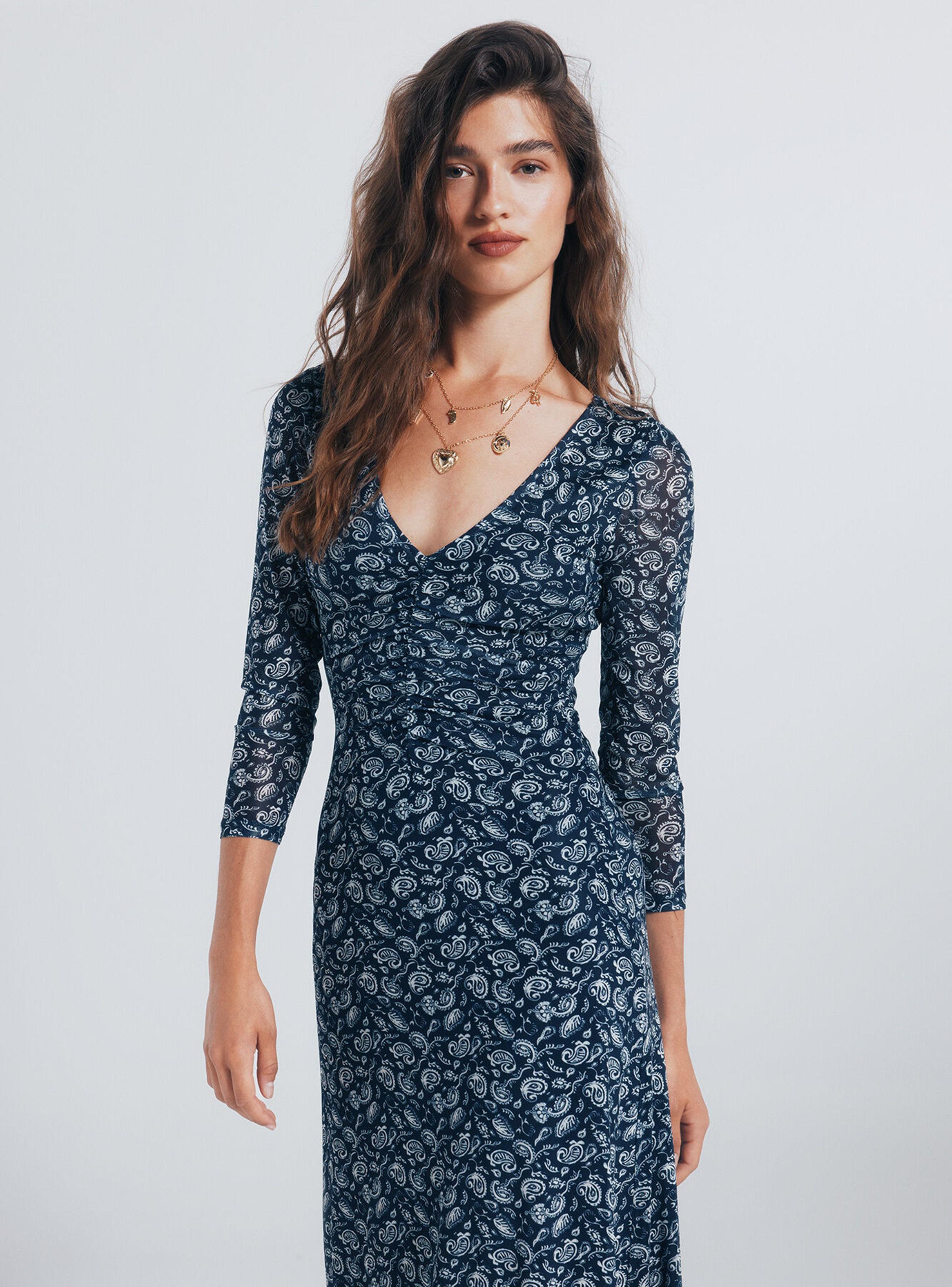 Vestido Midi Frunces Estampado-2