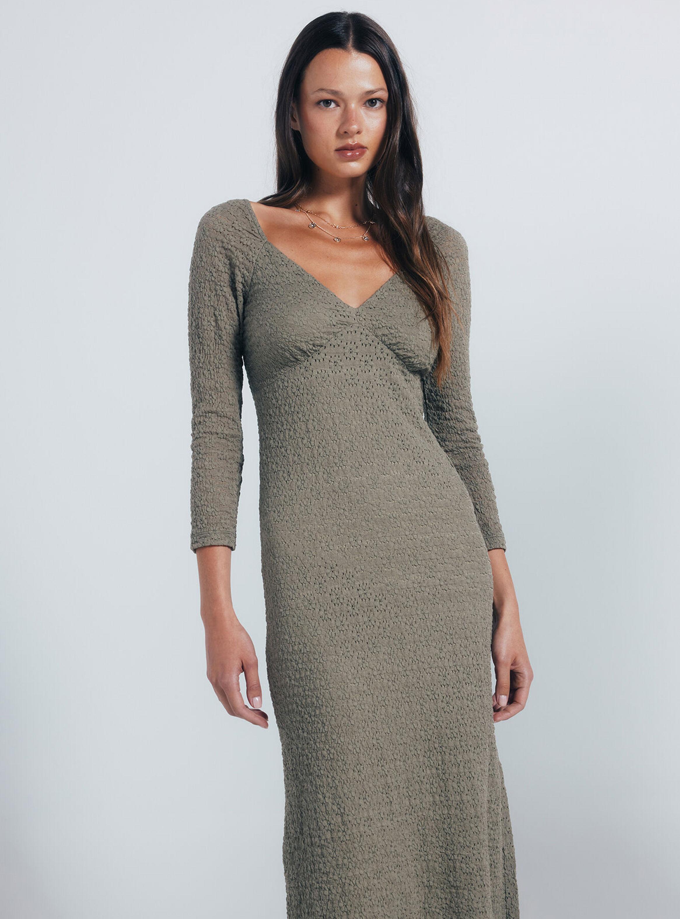 Vestido Midi Liso Textura-2