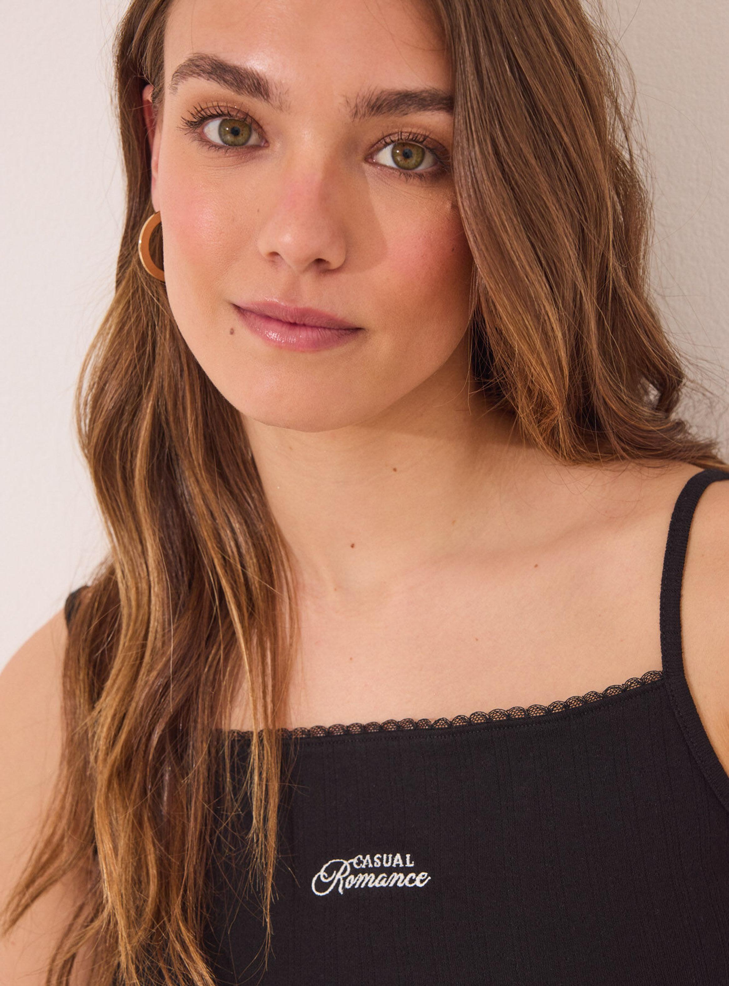 Pijama Corto Algodón Pointelle Negro-3