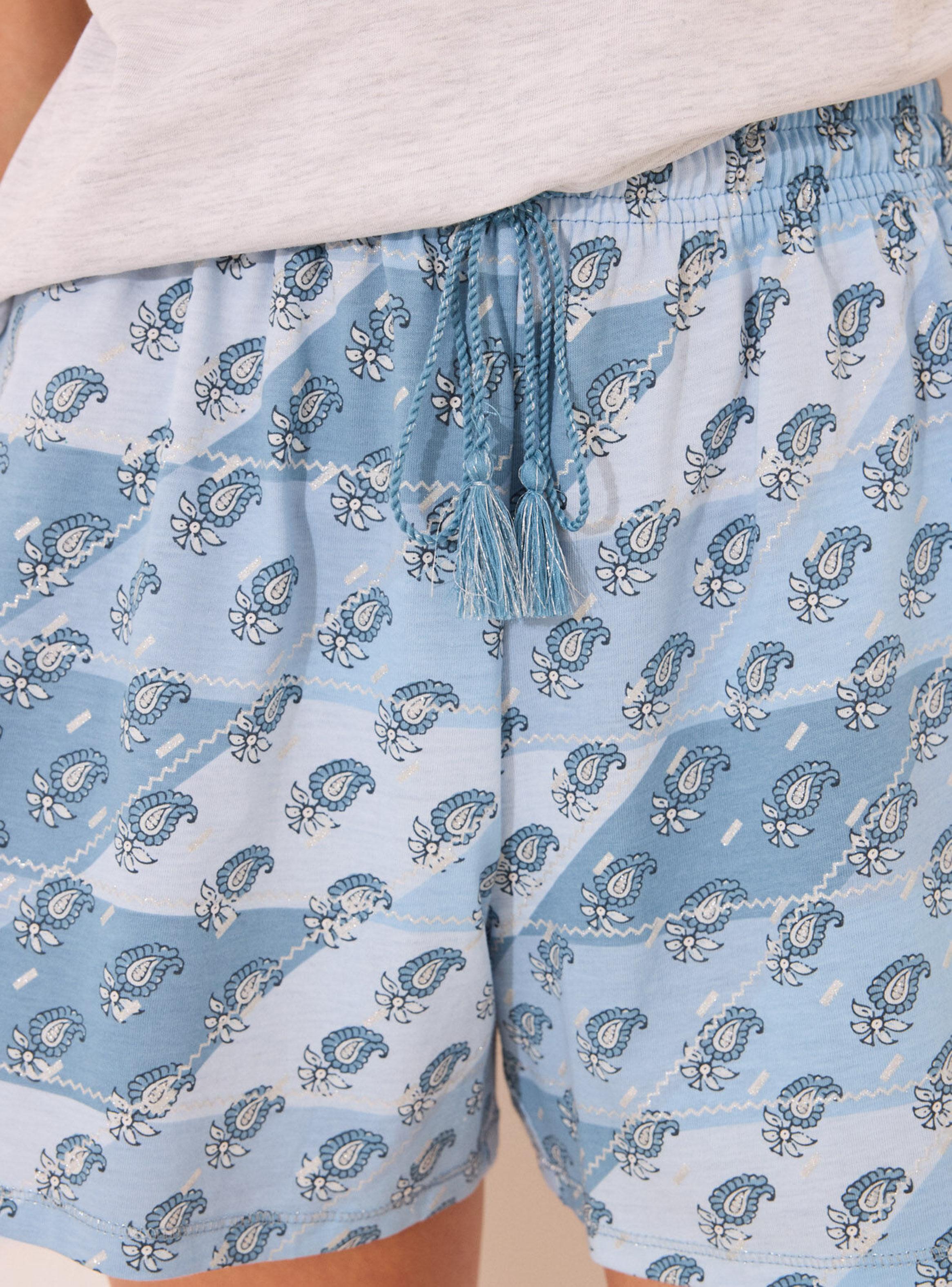 Pijama Corto Tirantes Algodón Paisley Liso y Tirantes-4