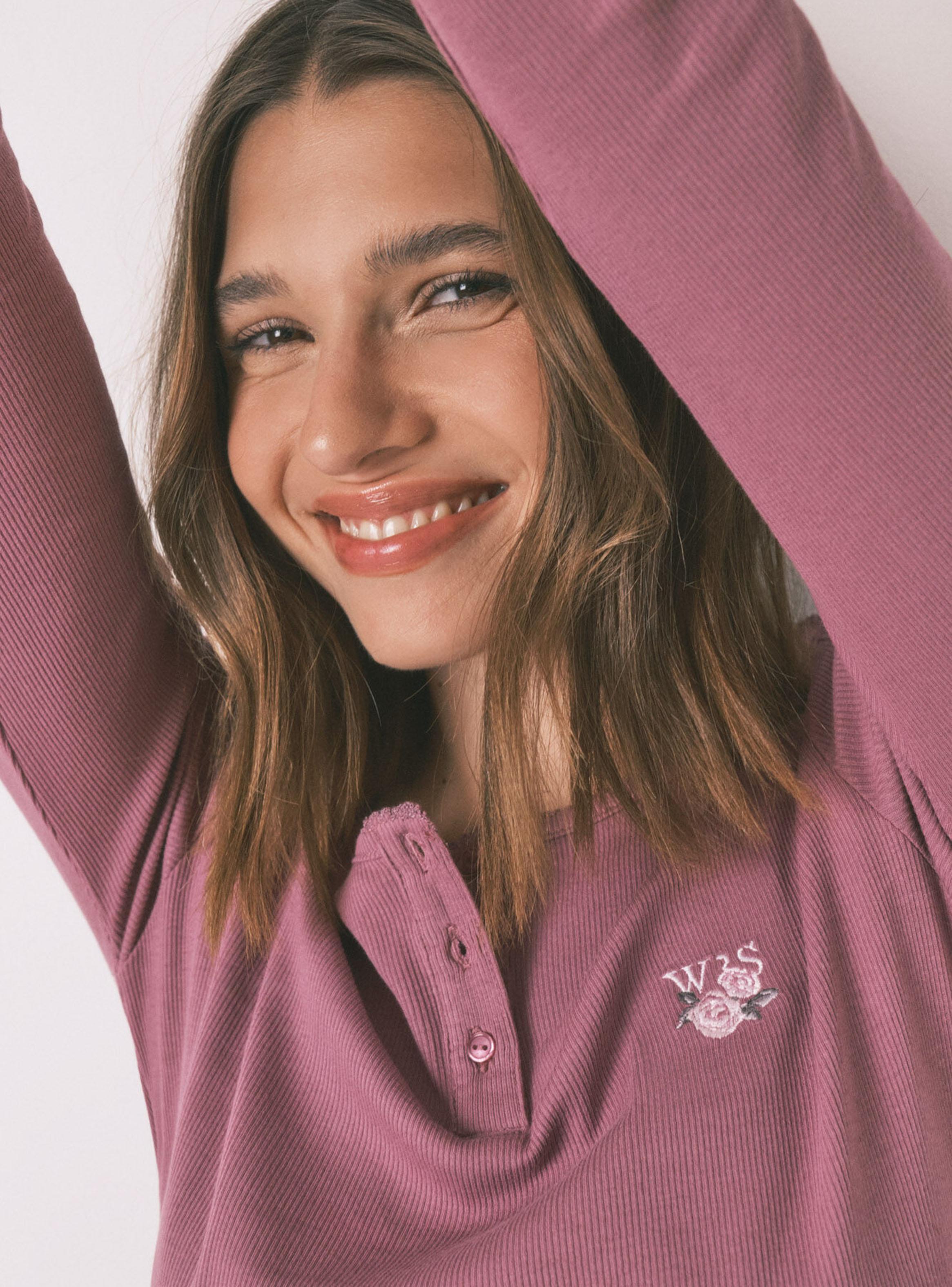 Pijama Largo Algodón Estampado Cuadros Rosa-4