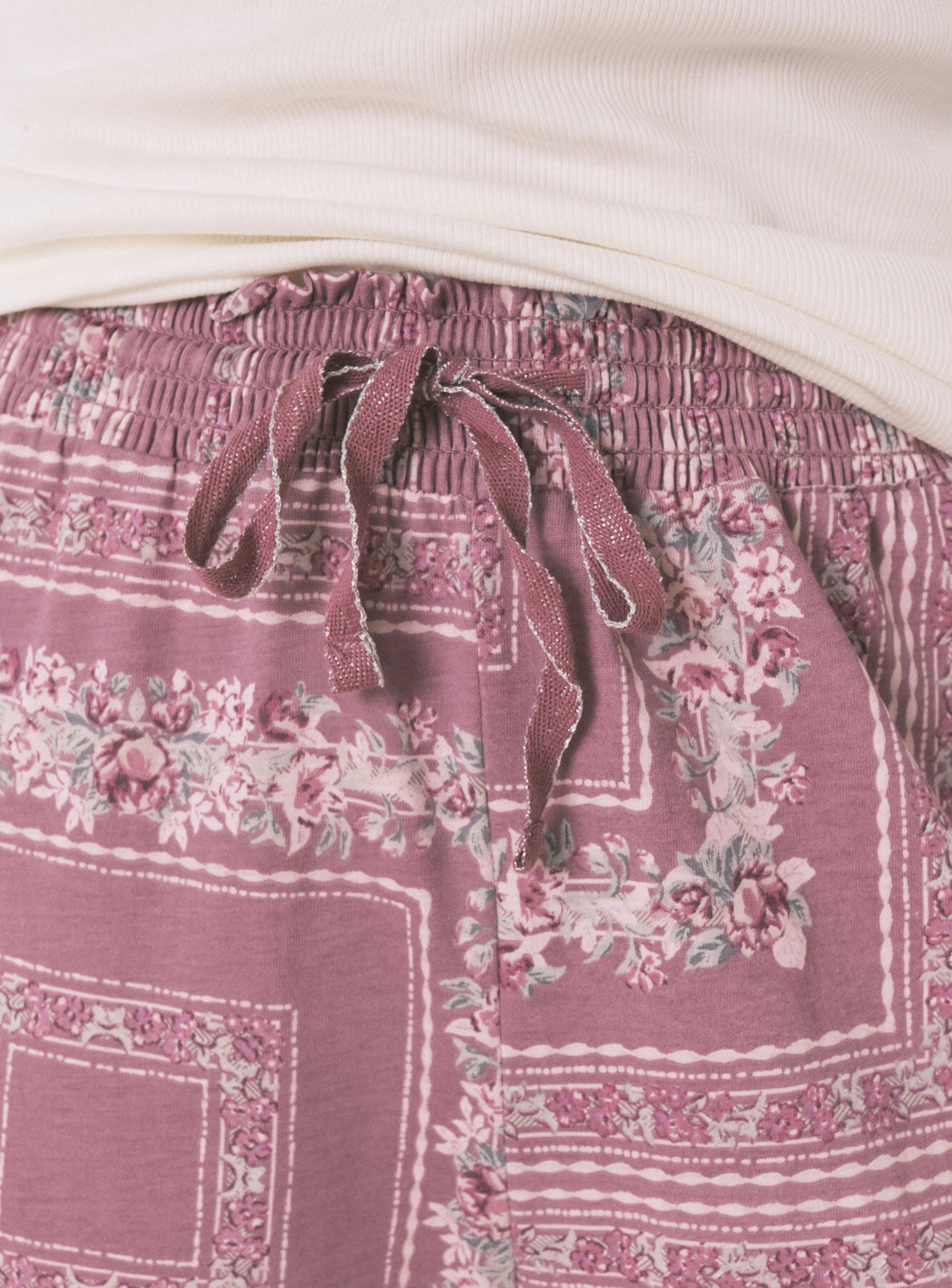 Pijama Largo Algodón Estampado Flores Marfil-5