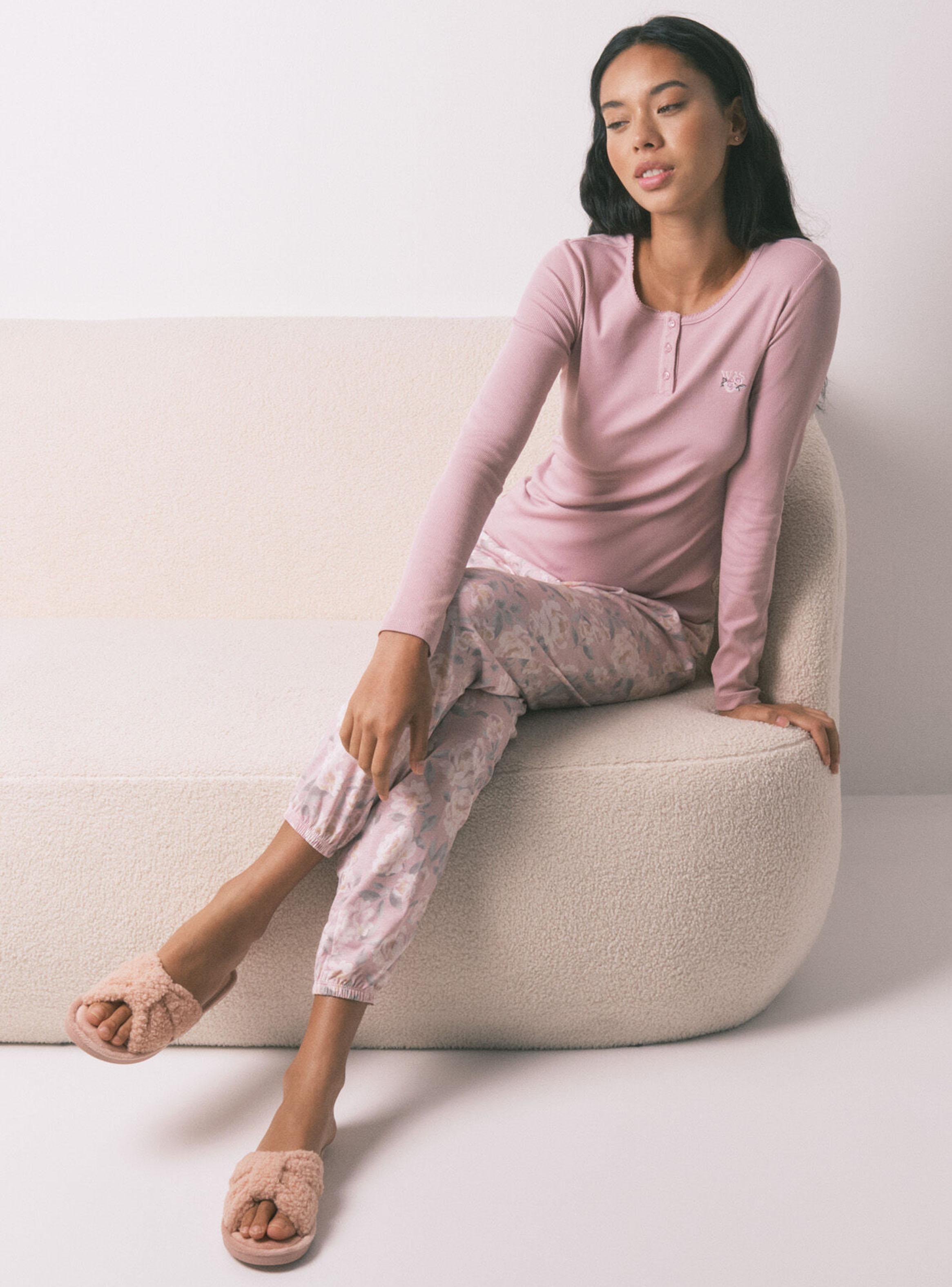 Pijama Largo Algodón Estampado Floral Rosa-2