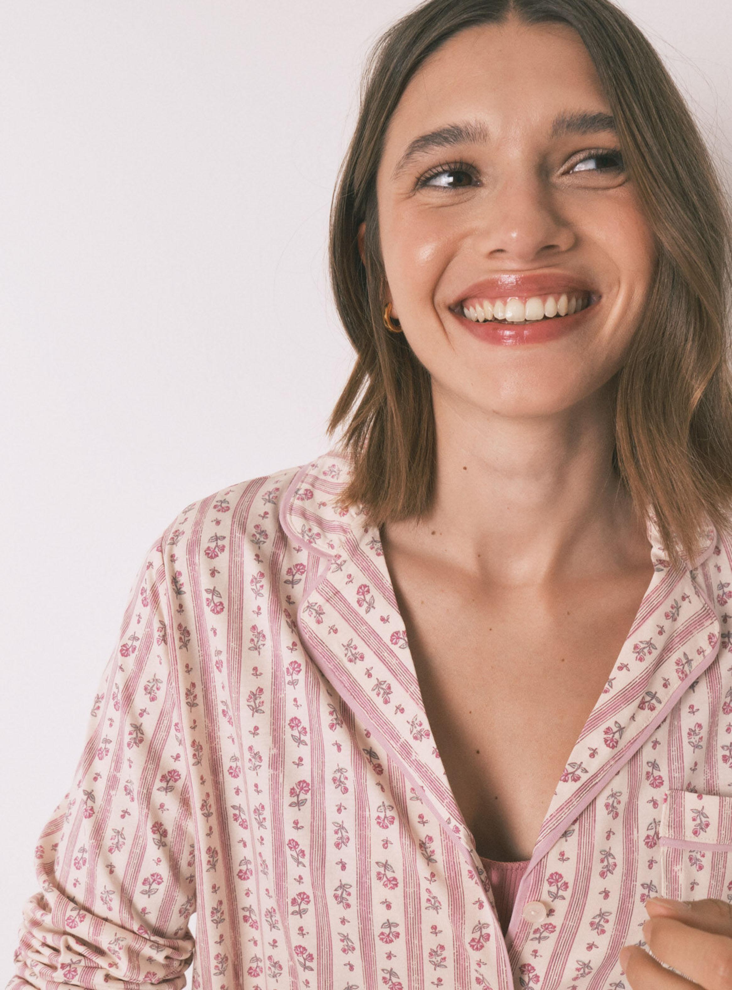 Pijama Camisero Largo Flores Rosa Algodón-4