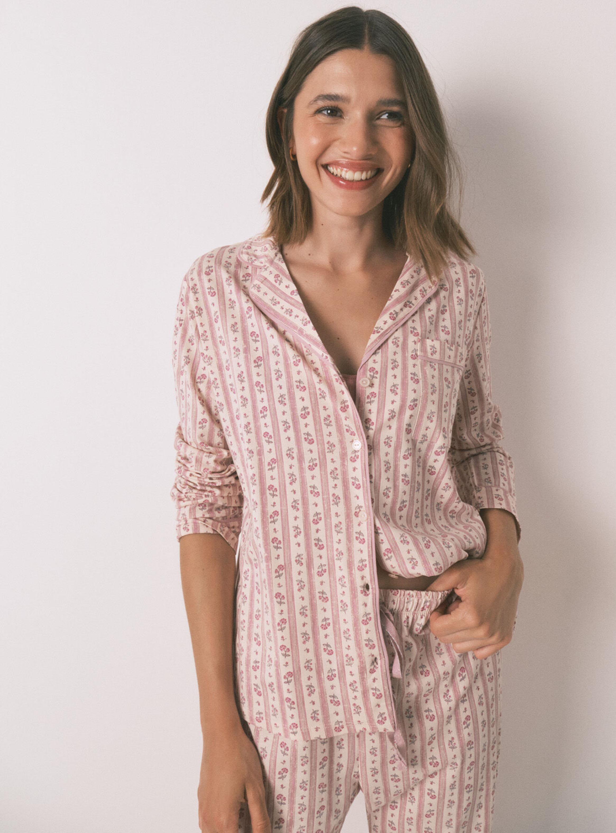 Pijama Camisero Largo Flores Rosa Algodón-2