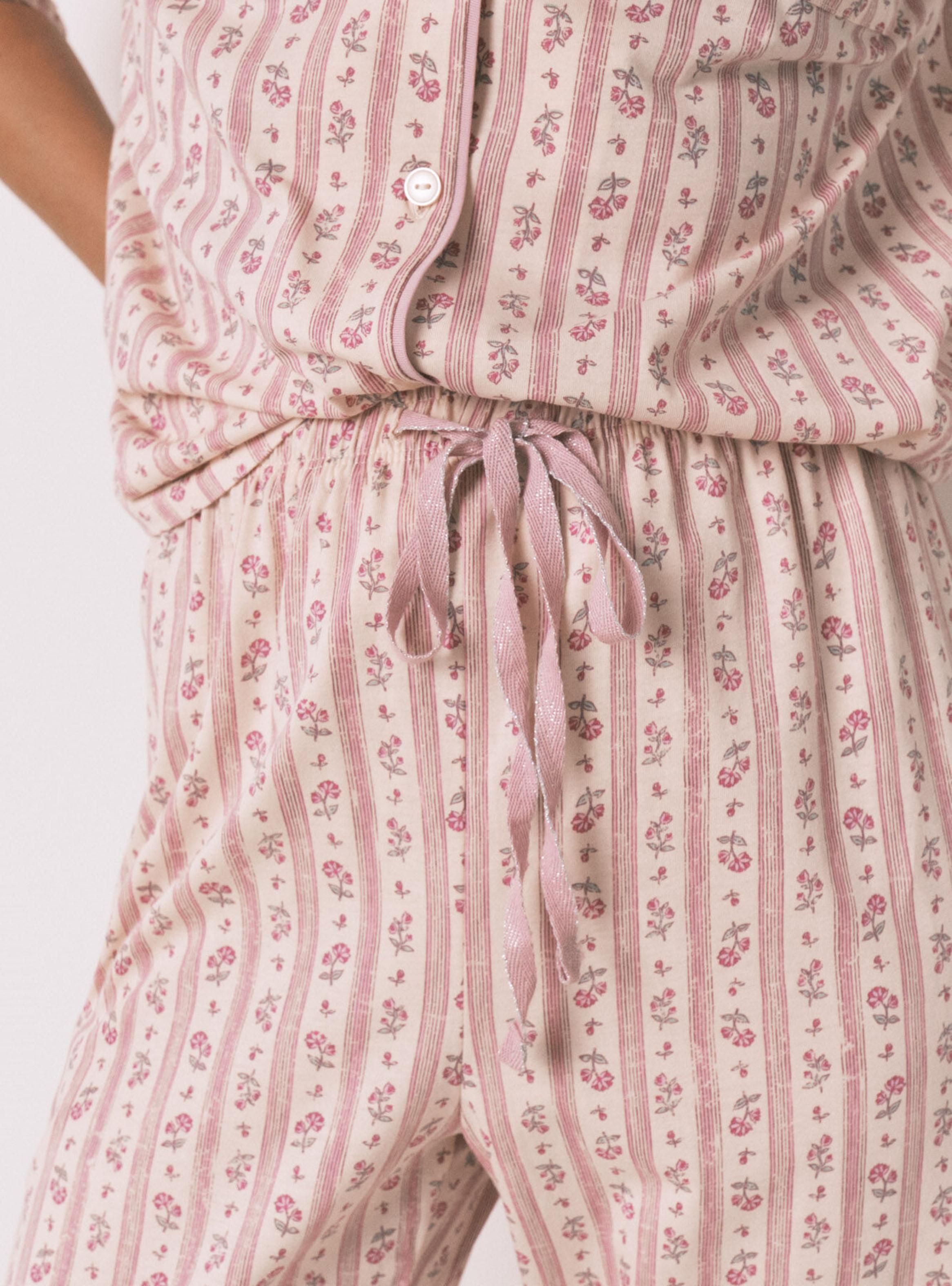 Pijama Camisero Largo Flores Rosa Algodón-5