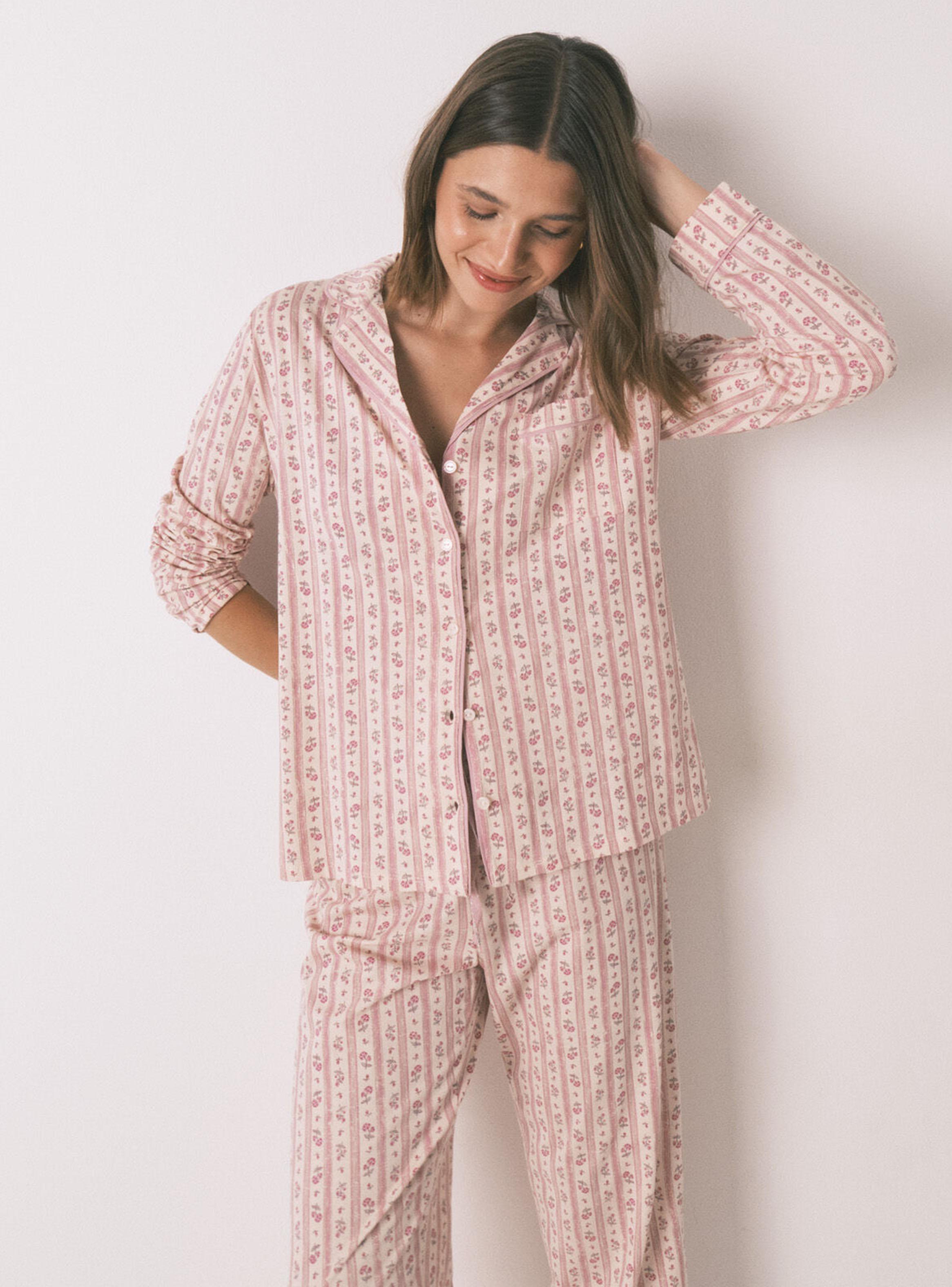 Pijama Camisero Largo Flores Rosa Algodón-3
