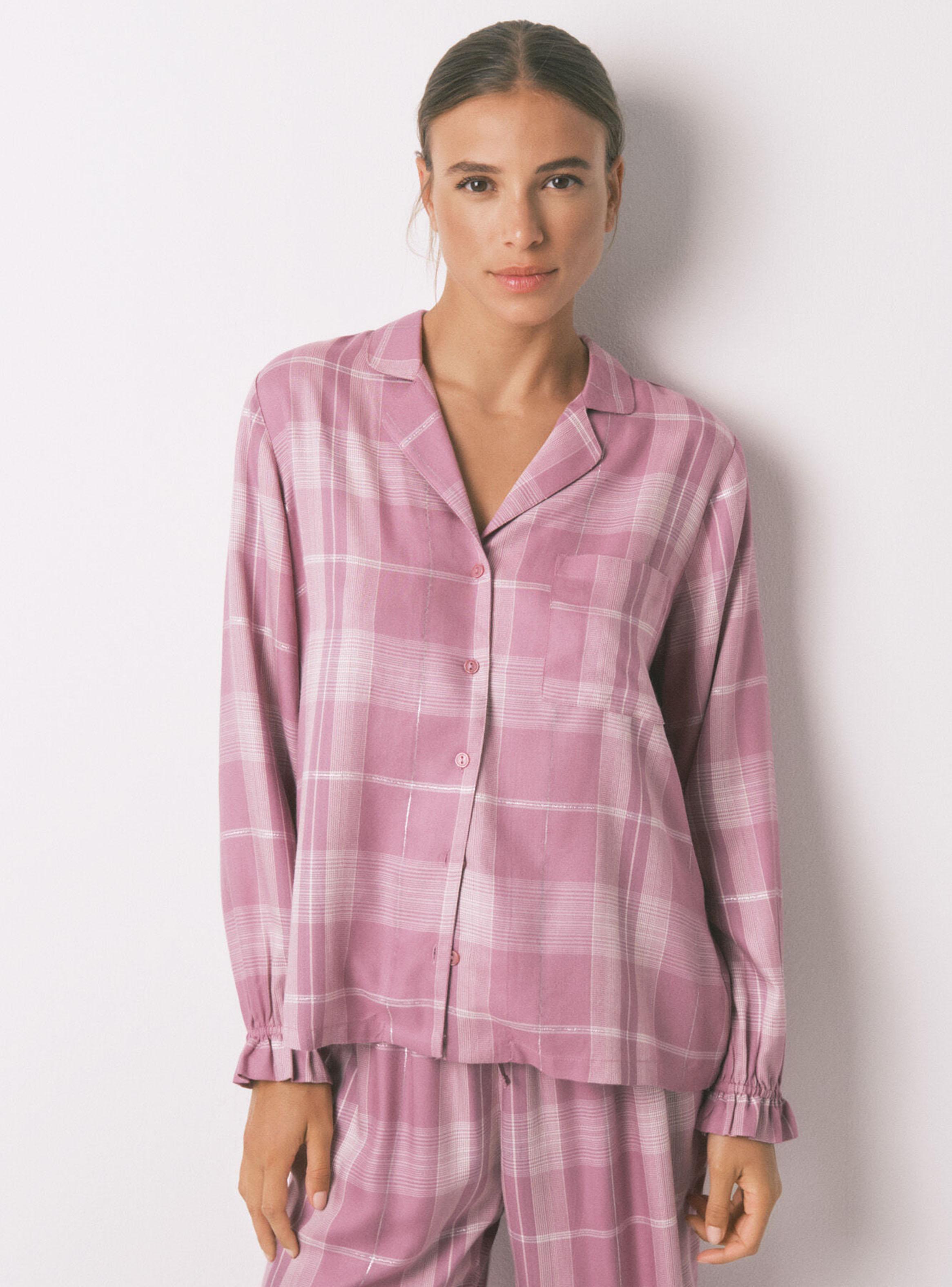Pijama Camisero Largo Viscosa Cuadros Rosa-2
