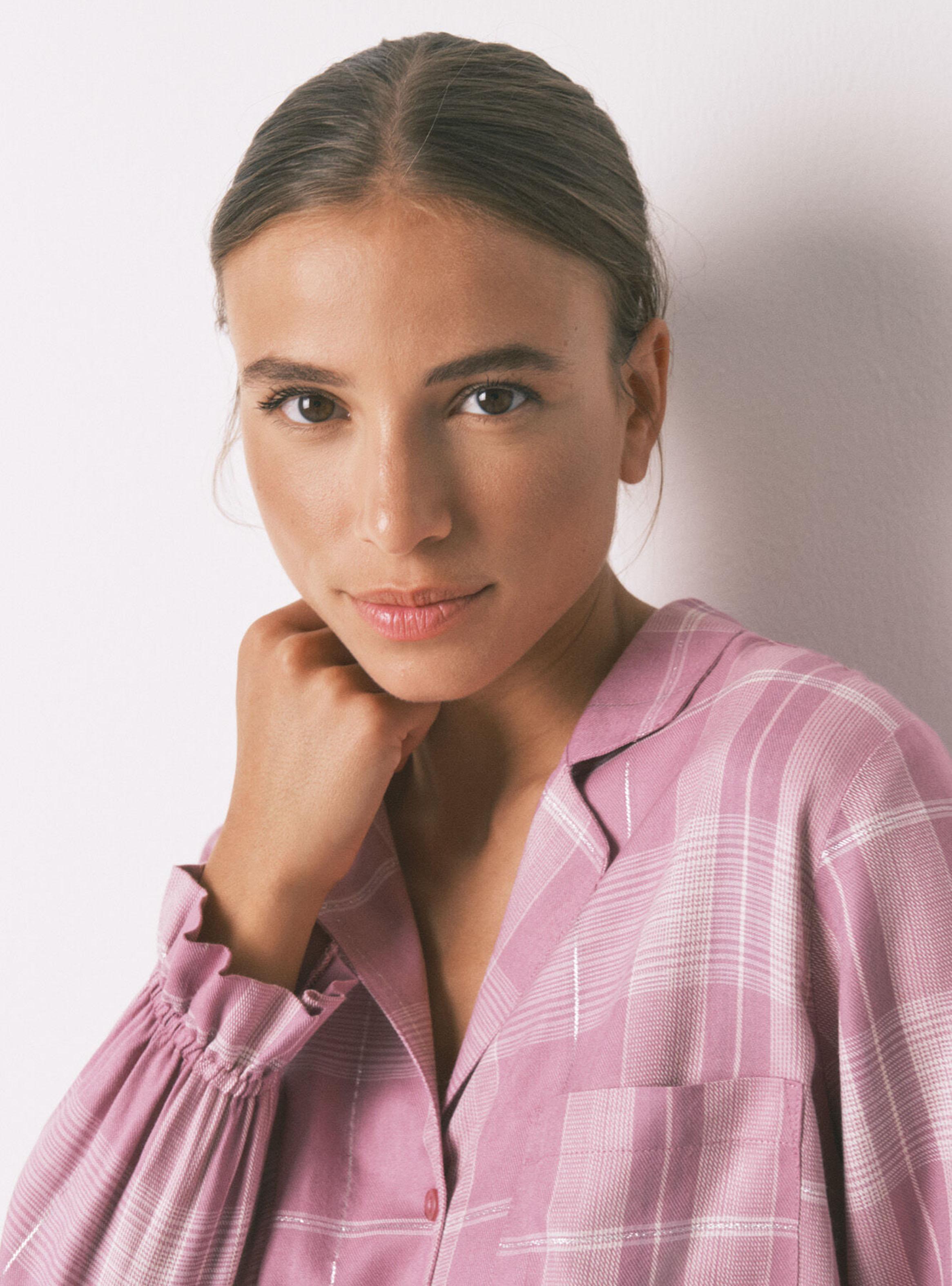 Pijama Camisero Largo Viscosa Cuadros Rosa-3