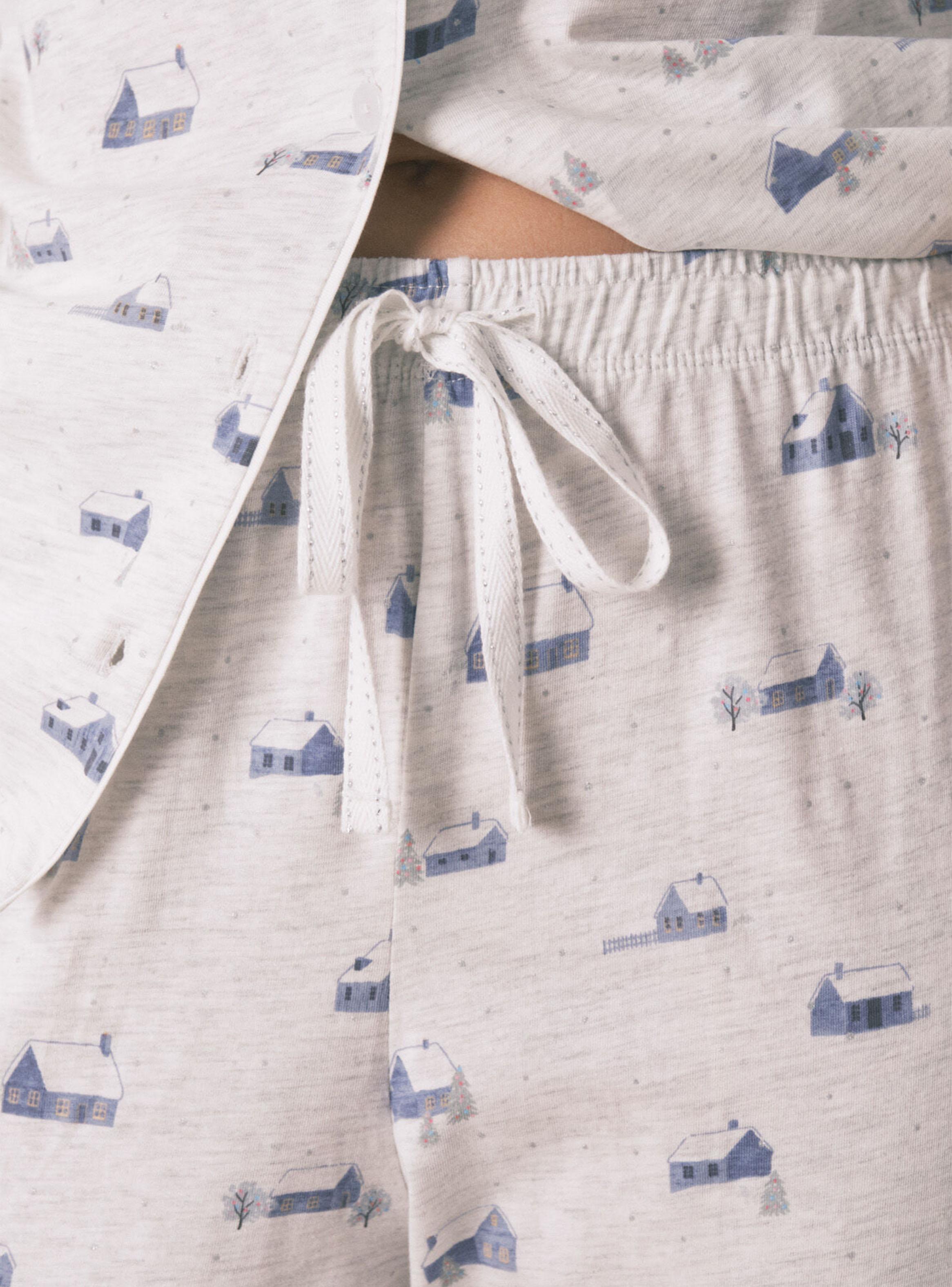 Pijama Camisero Largo Algodón Gris Print Casitas-3