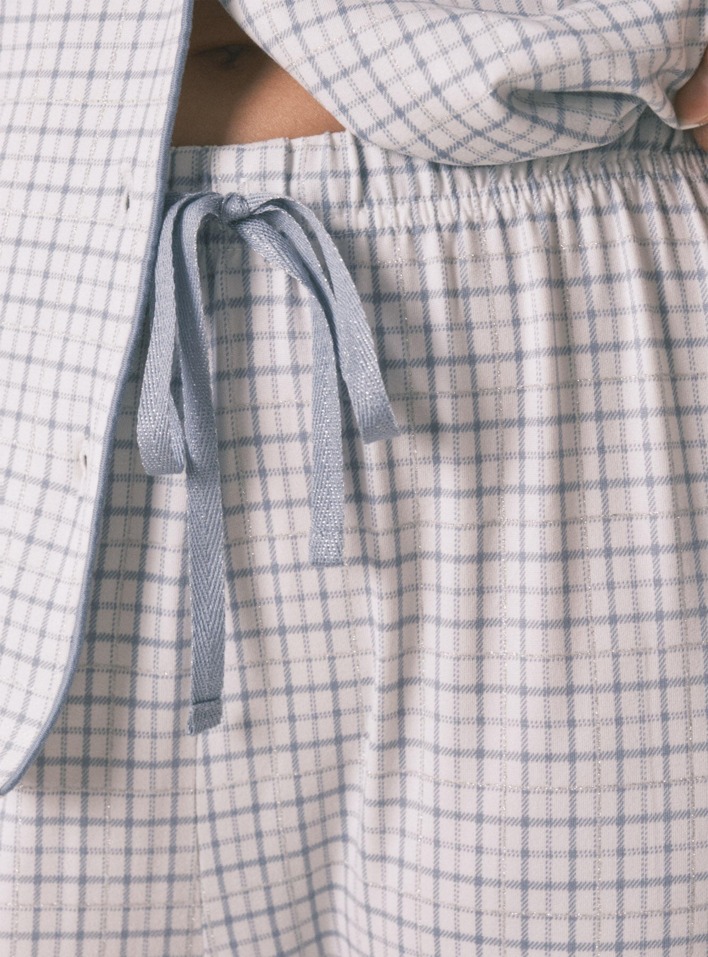 Pijama Camisero Largo Cuadros Efecto Brillo-4