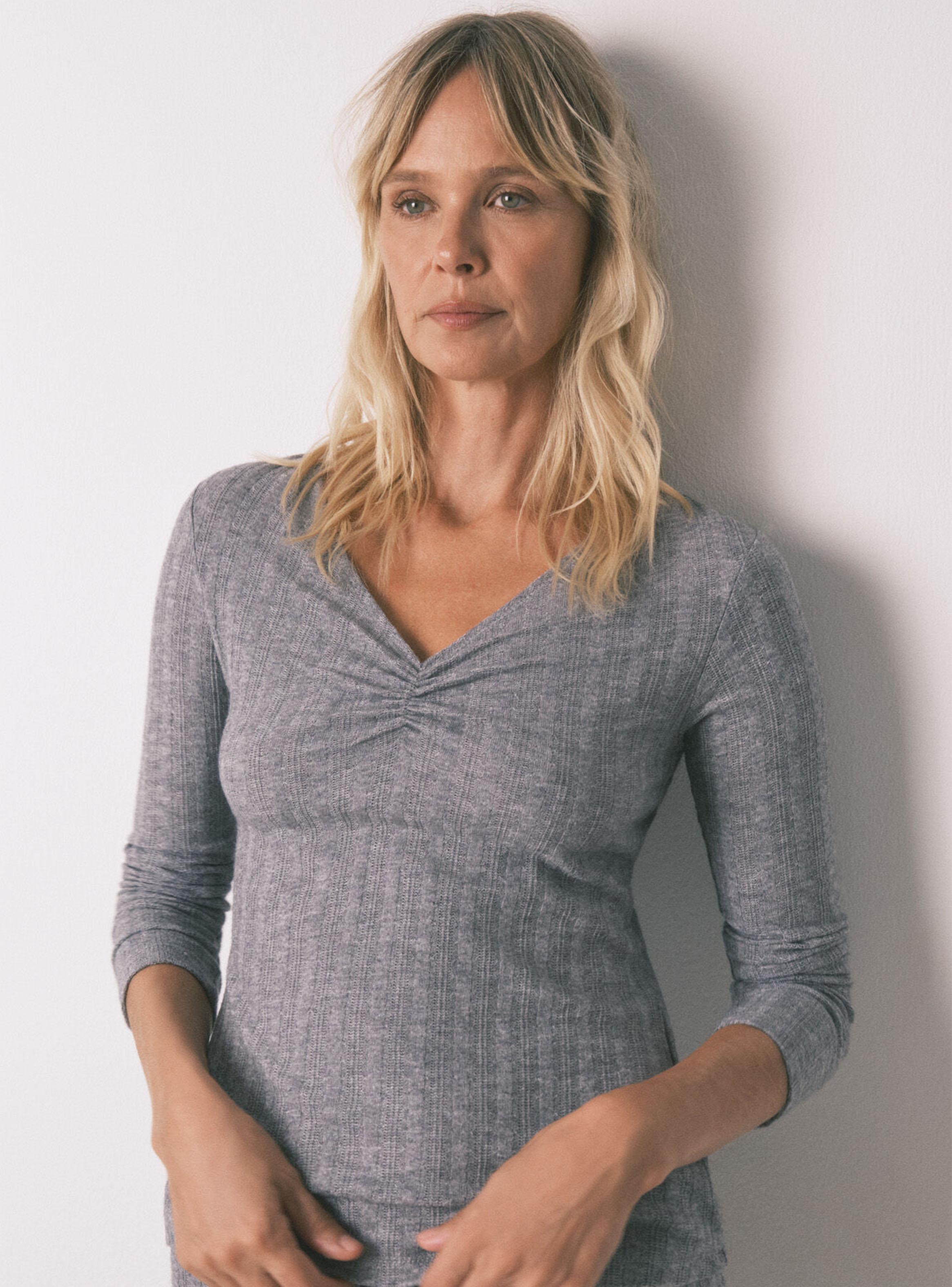 Pijama Largo Punto Tricot Gris-2