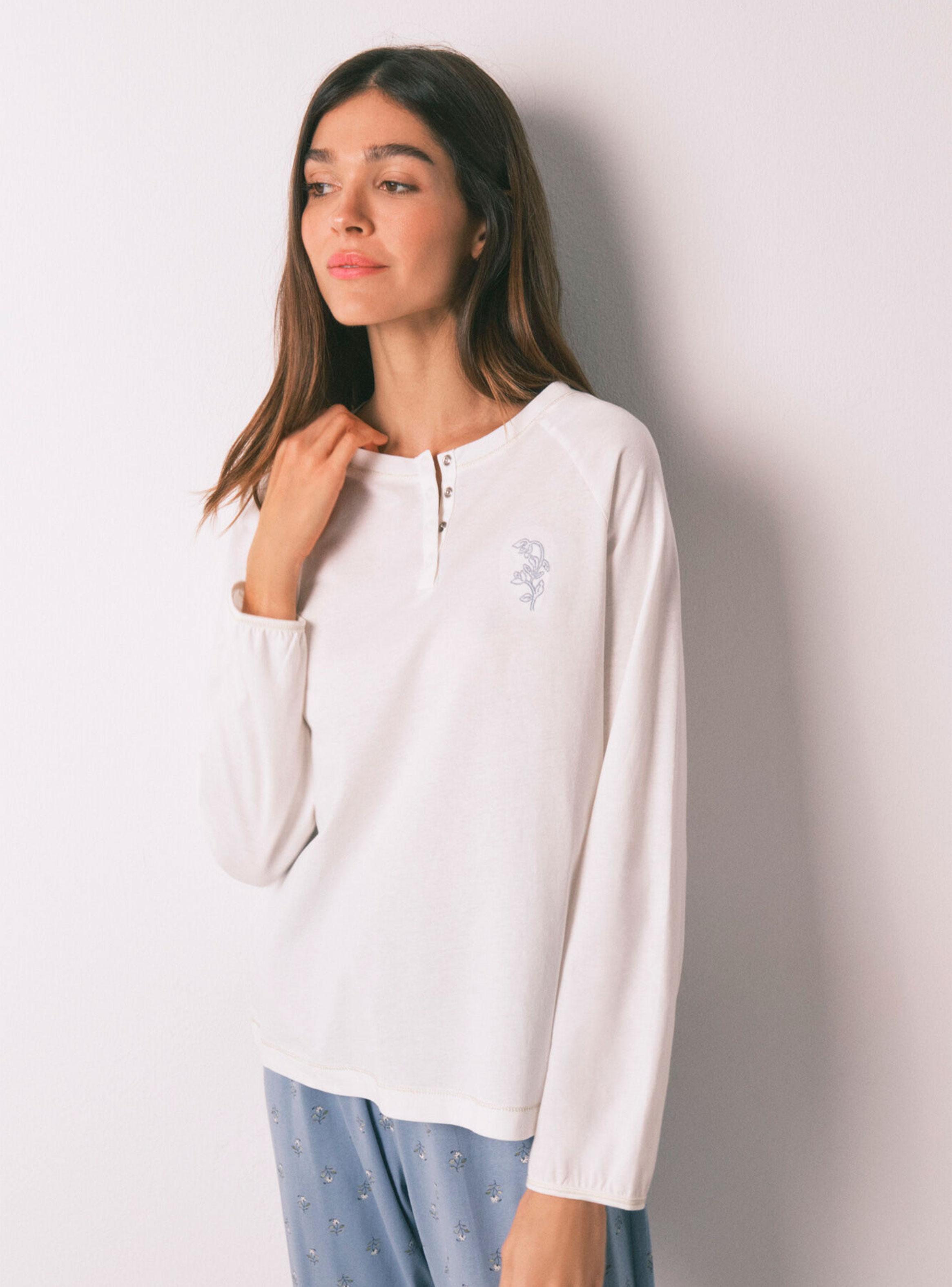 Pijama Largo Algodón Pantalón Flores-2