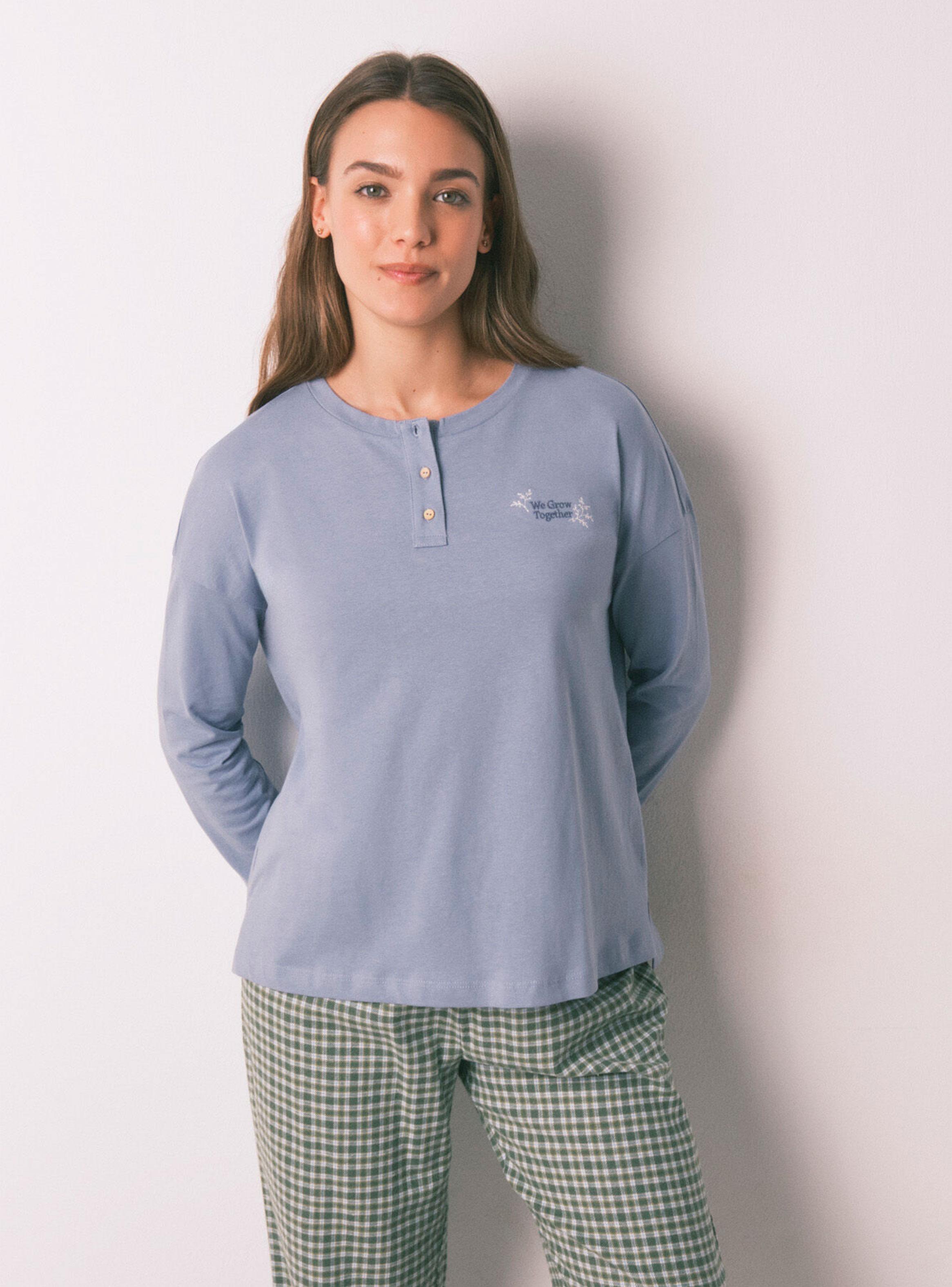 Pijama Largo Algodón Pantalón Cuadros-2