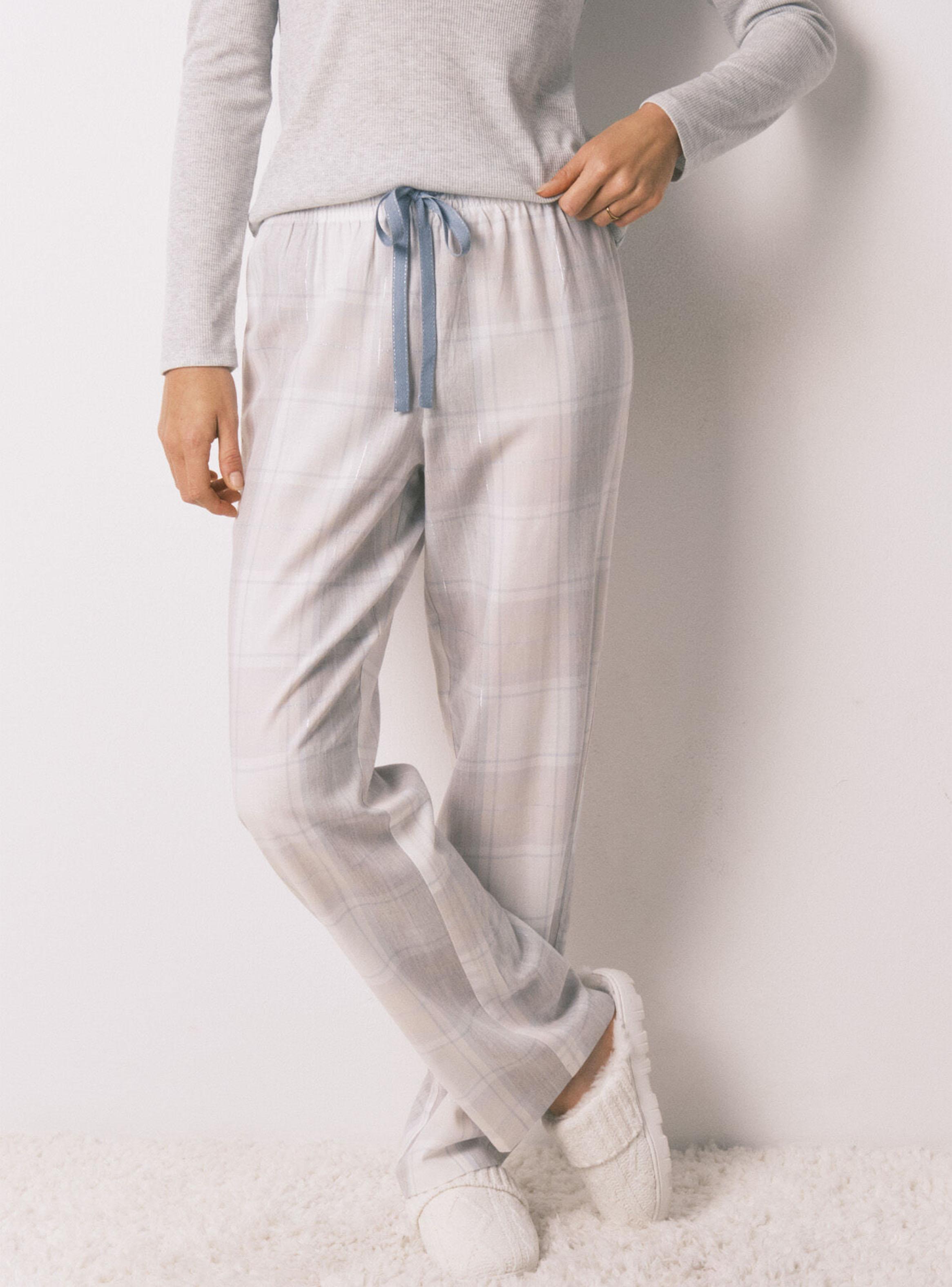 Pijama Largo Cuadros Efecto Brillo Gris-2