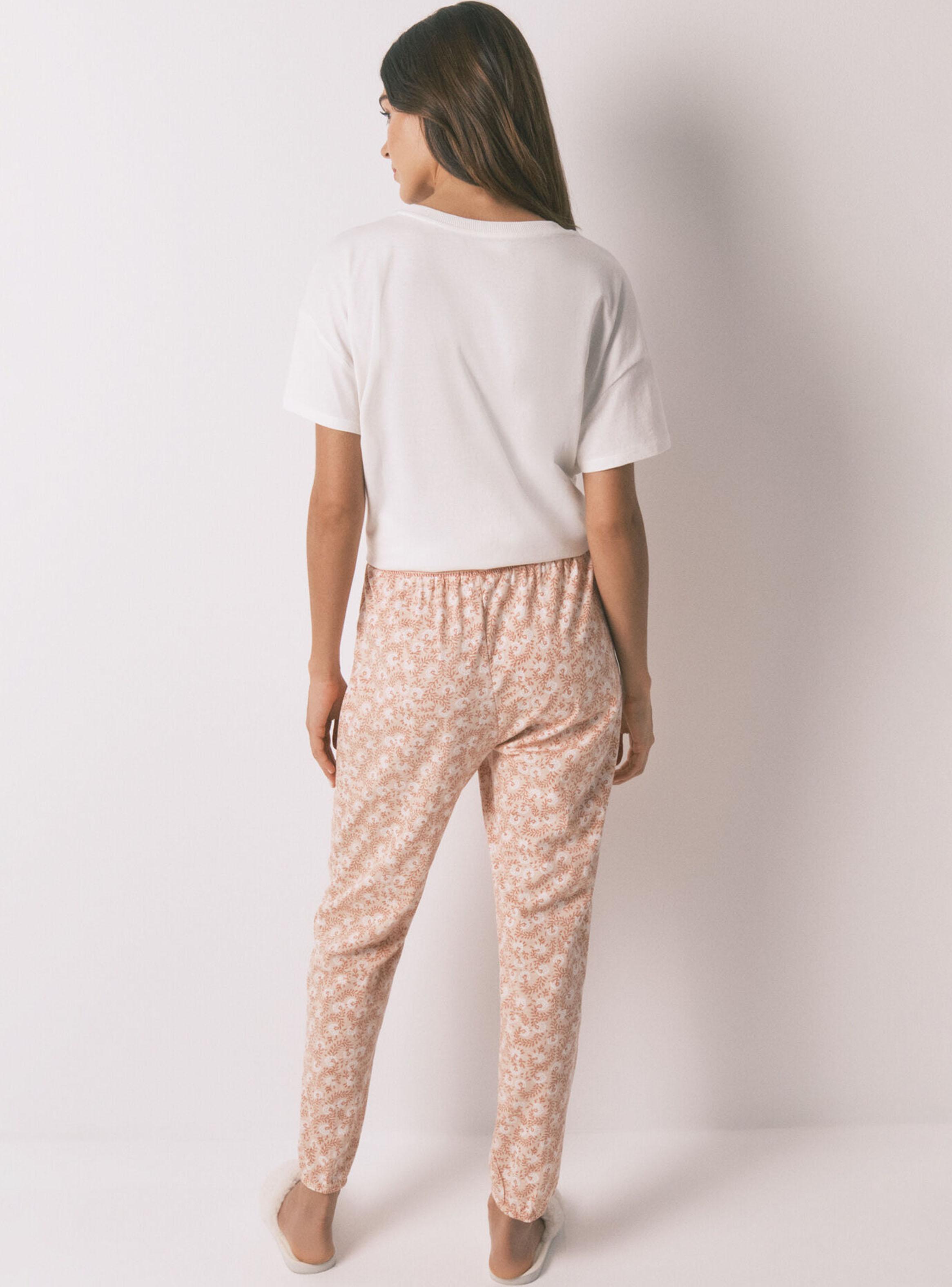 Pantalón Skinny Algodón Flores Naranja-3