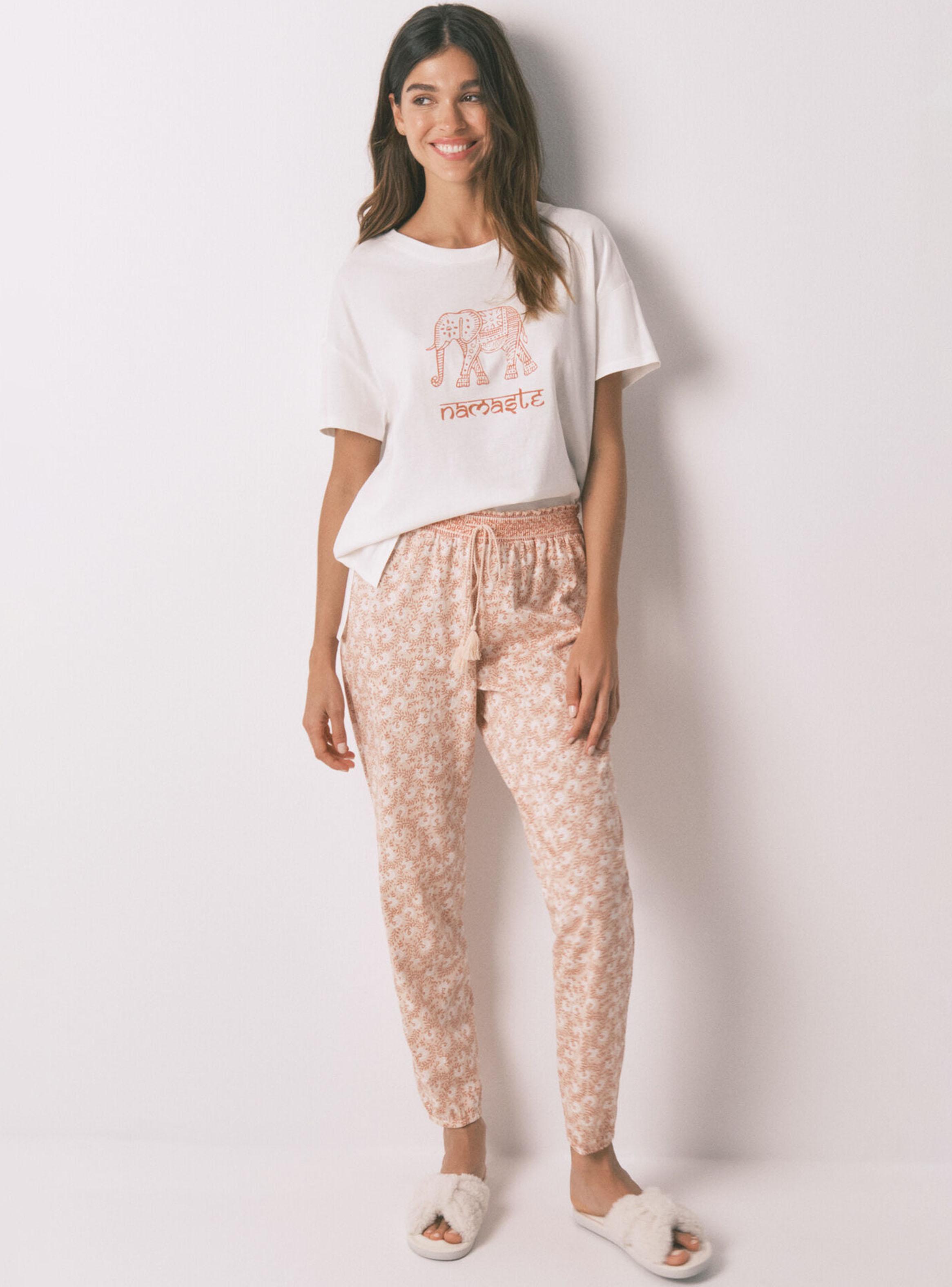 Pantalón Skinny Algodón Flores Naranja-2