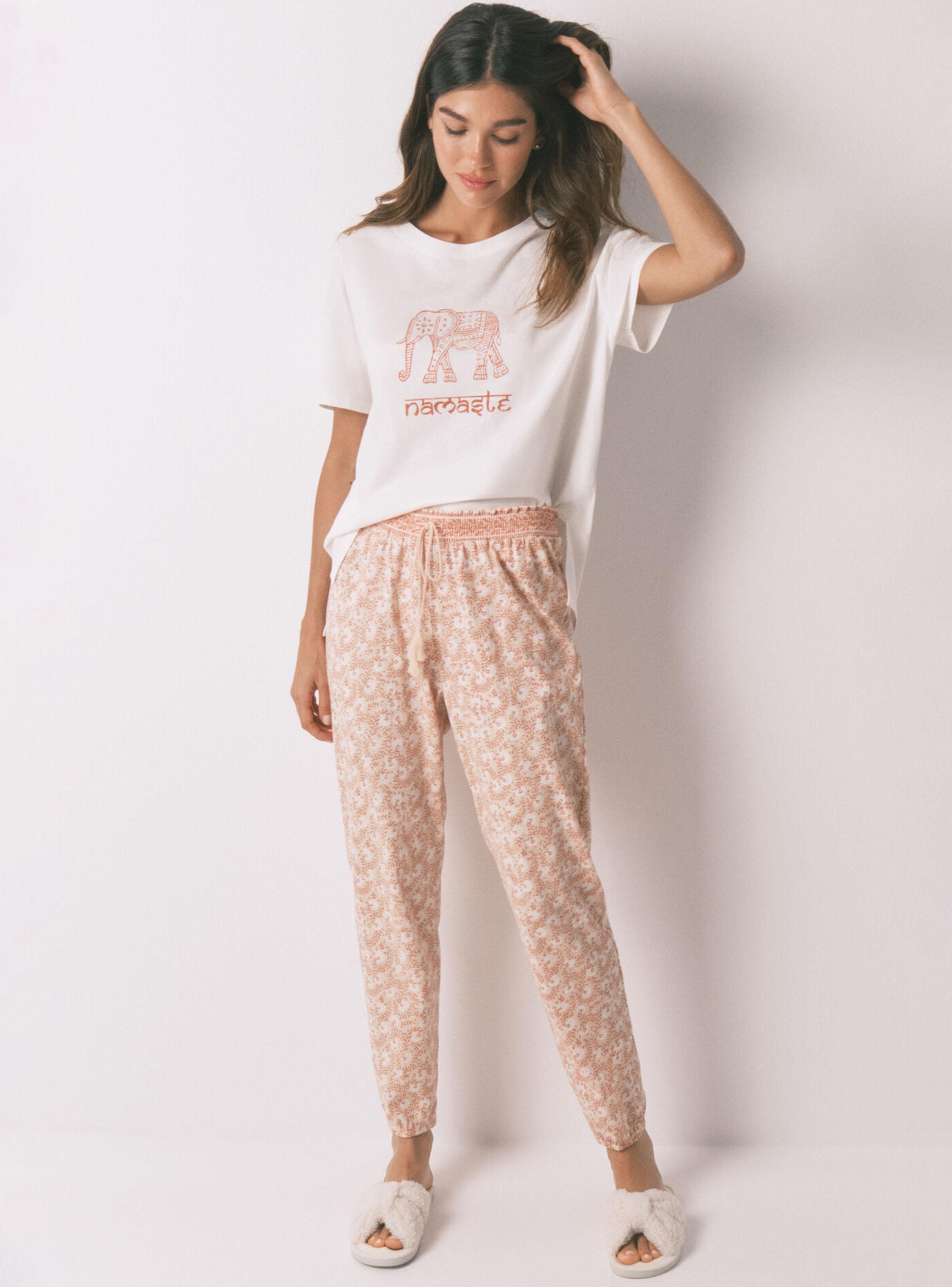 Pantalón Skinny Algodón Flores Naranja-4