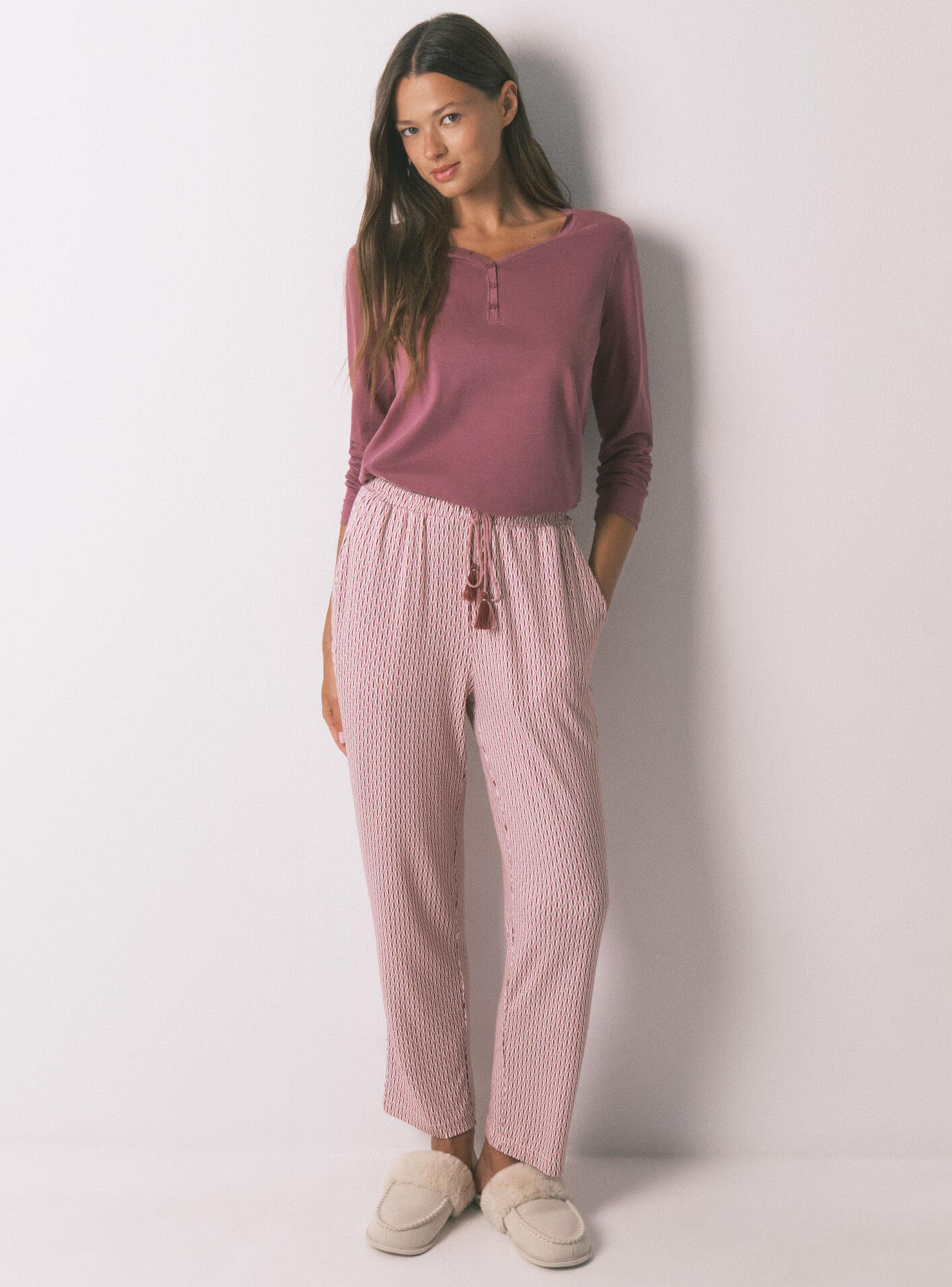 Pantalón Largo Carrot Punto Suave Rosa-2