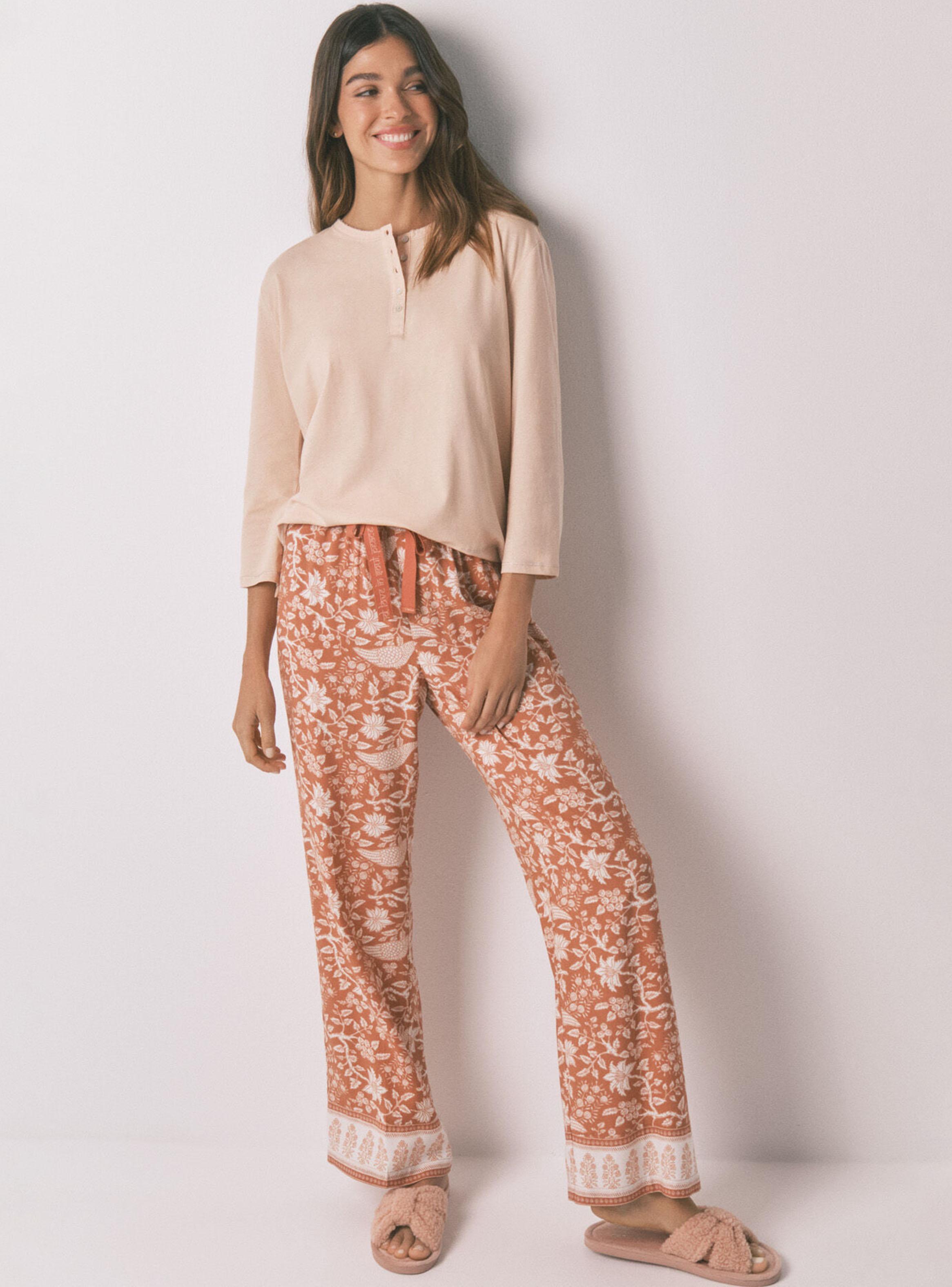 Pantalón Largo Viscosa Flores Naranja-2