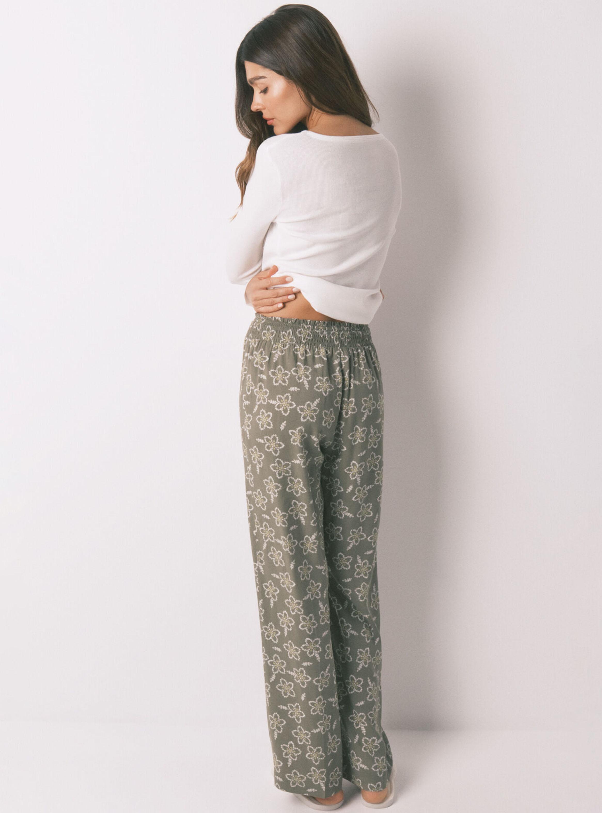 Pantalón Largo Viscosa Flores Kaki-4