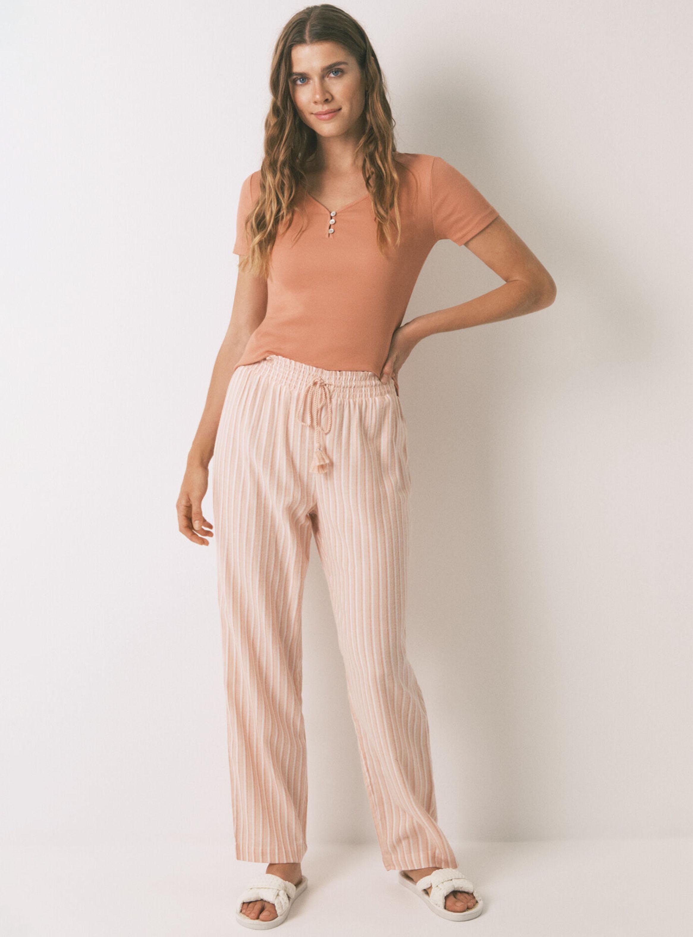 Pantalón Largo Franela Rayas Naranja-3