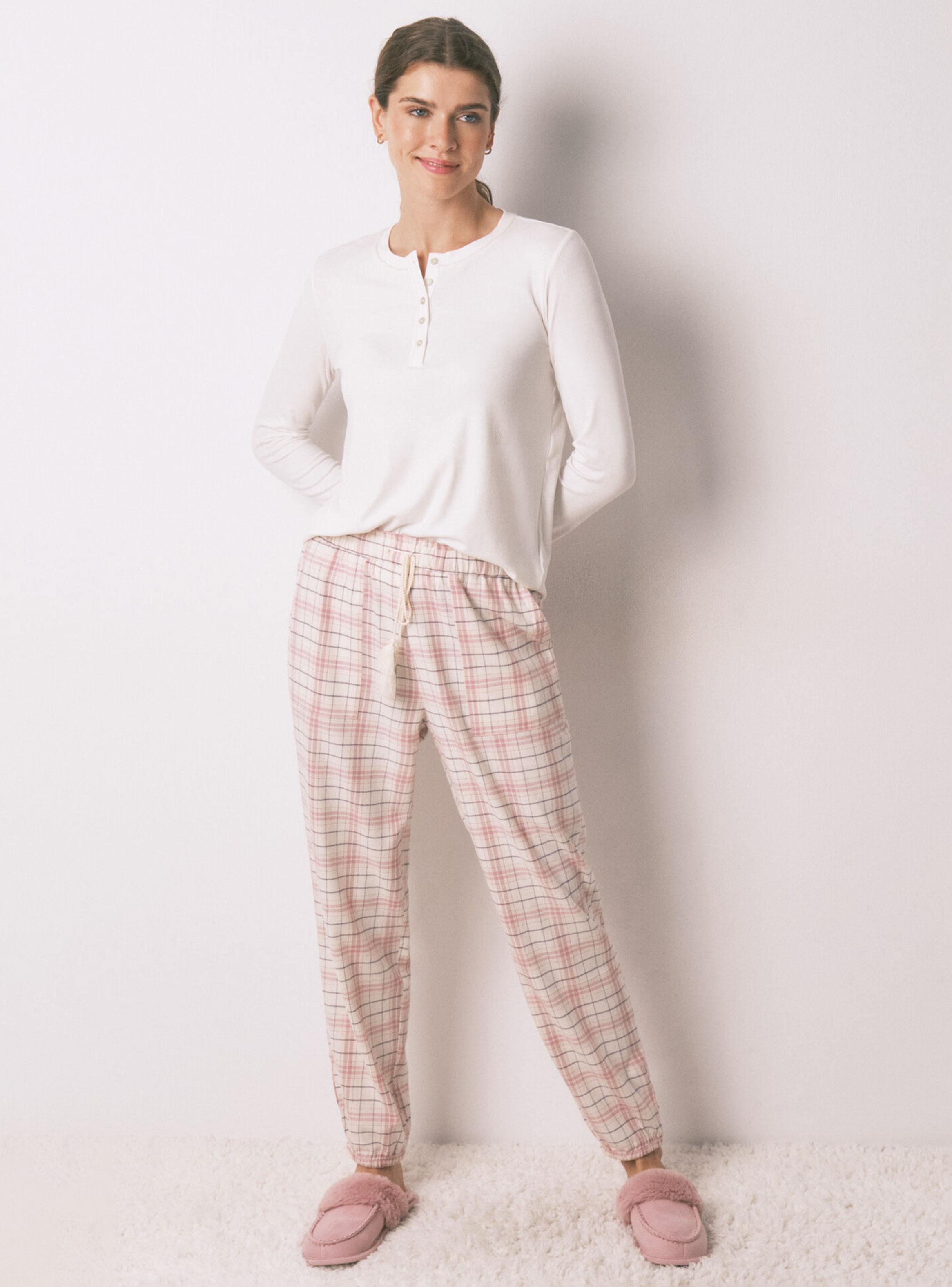 Pantalón Largo Franela Rosa Print Cuadros-2