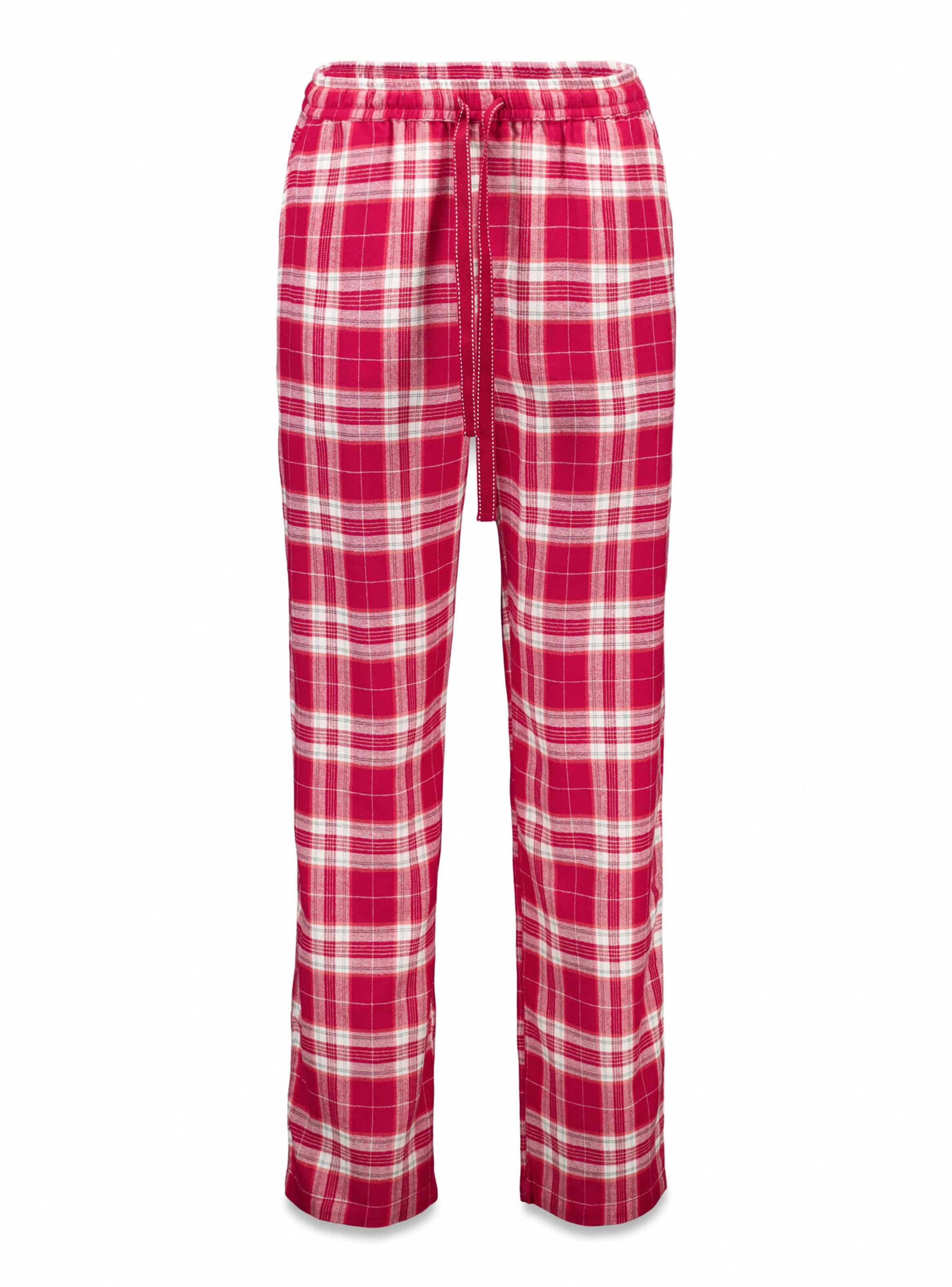 Pantalón Largo Franela Estampado Cuadros Rojo-5