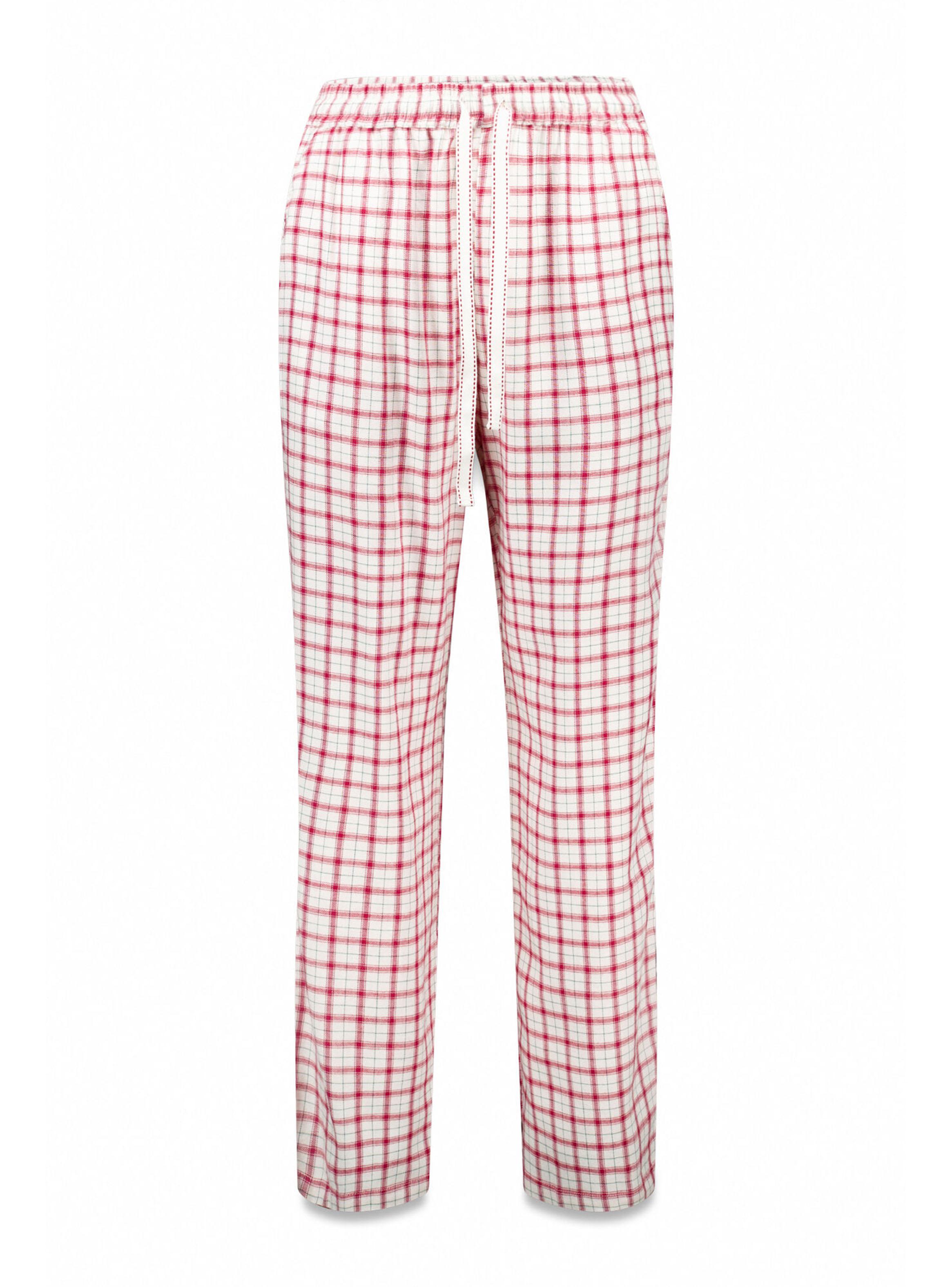 Pantalón Largo Franela Estampado Cuadros Blanco-4