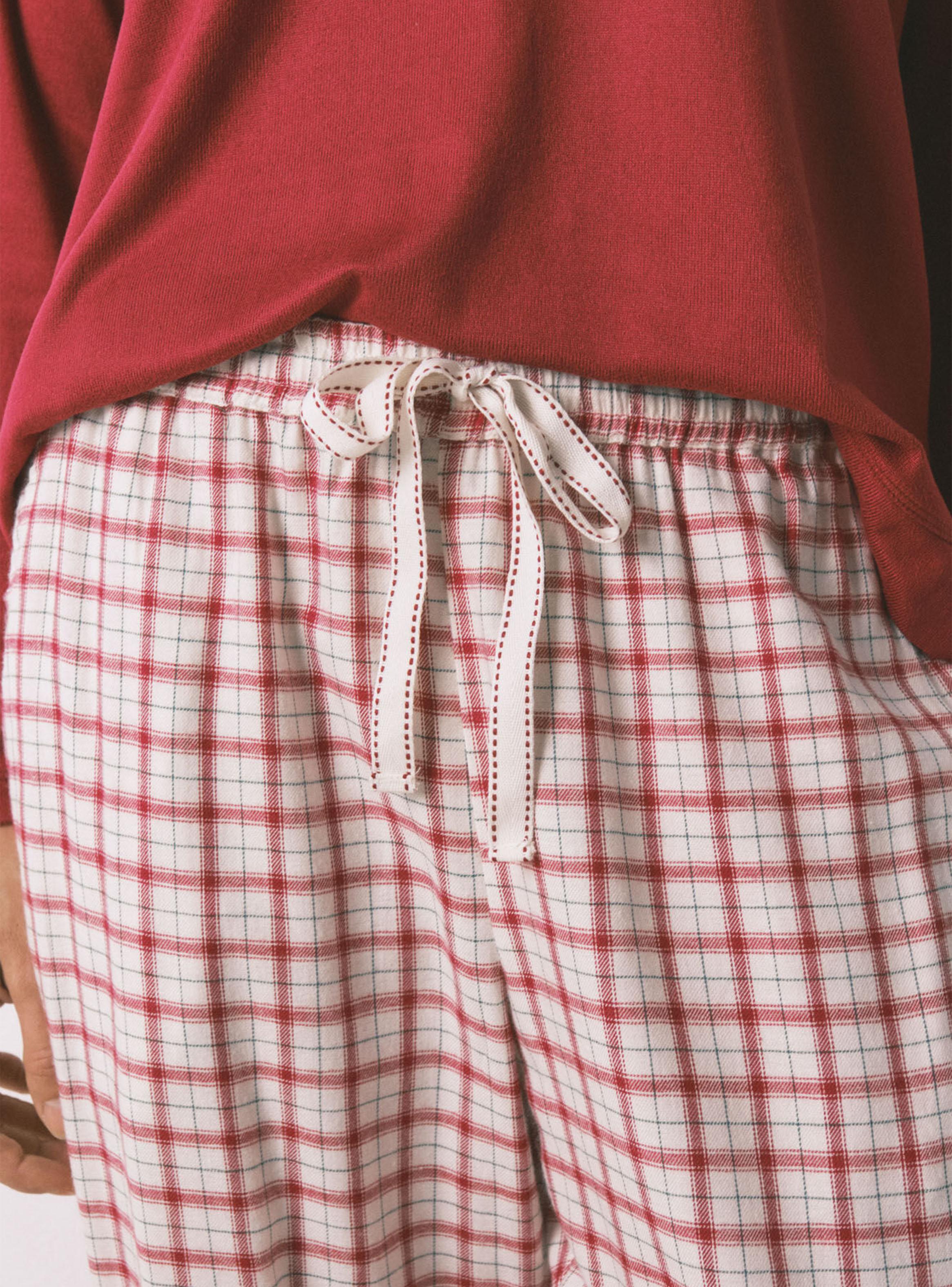 Pantalón Largo Franela Estampado Cuadros Blanco-2