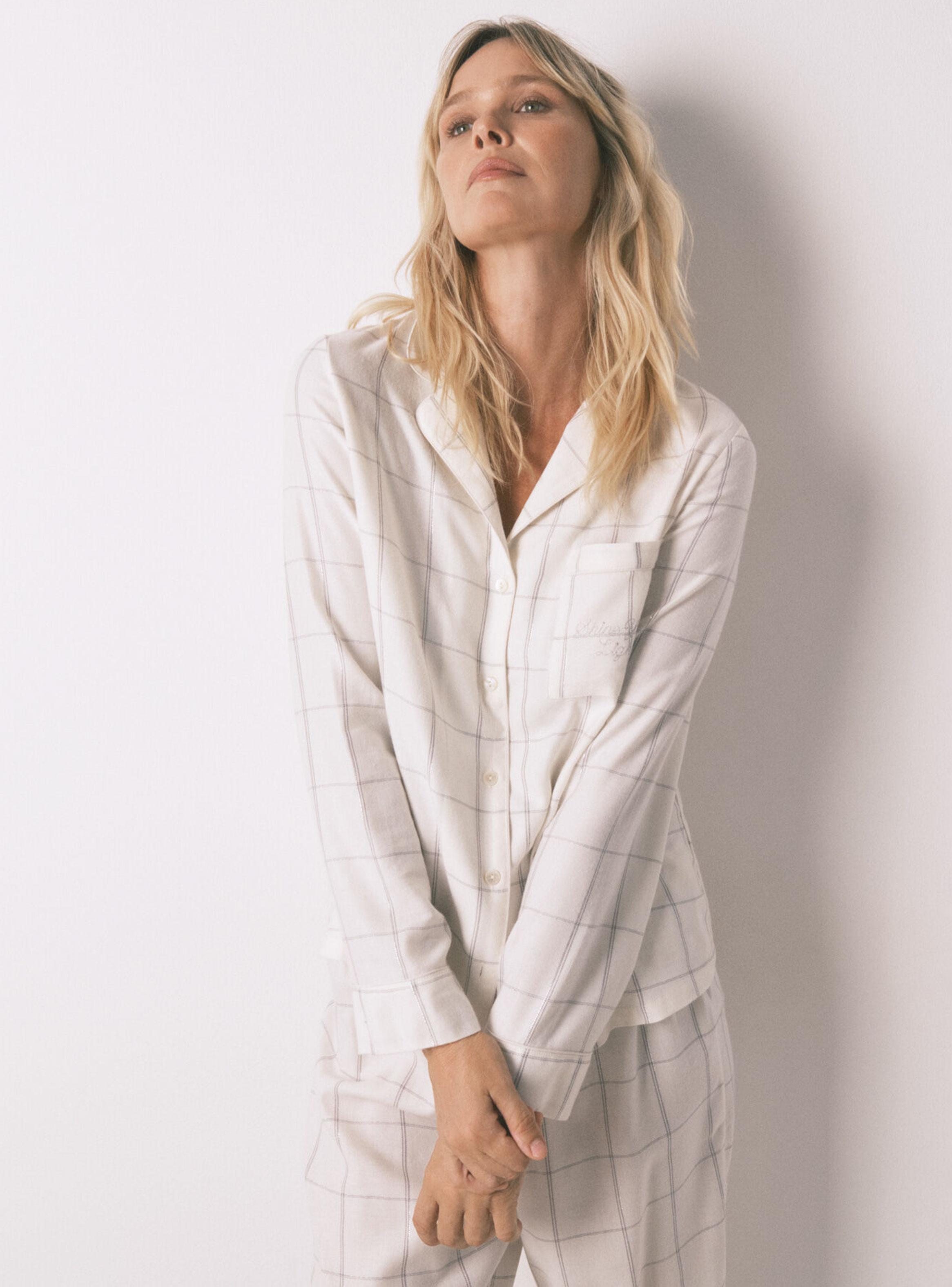 Pijama Camisero Franela Algodón Print Cuadros-2