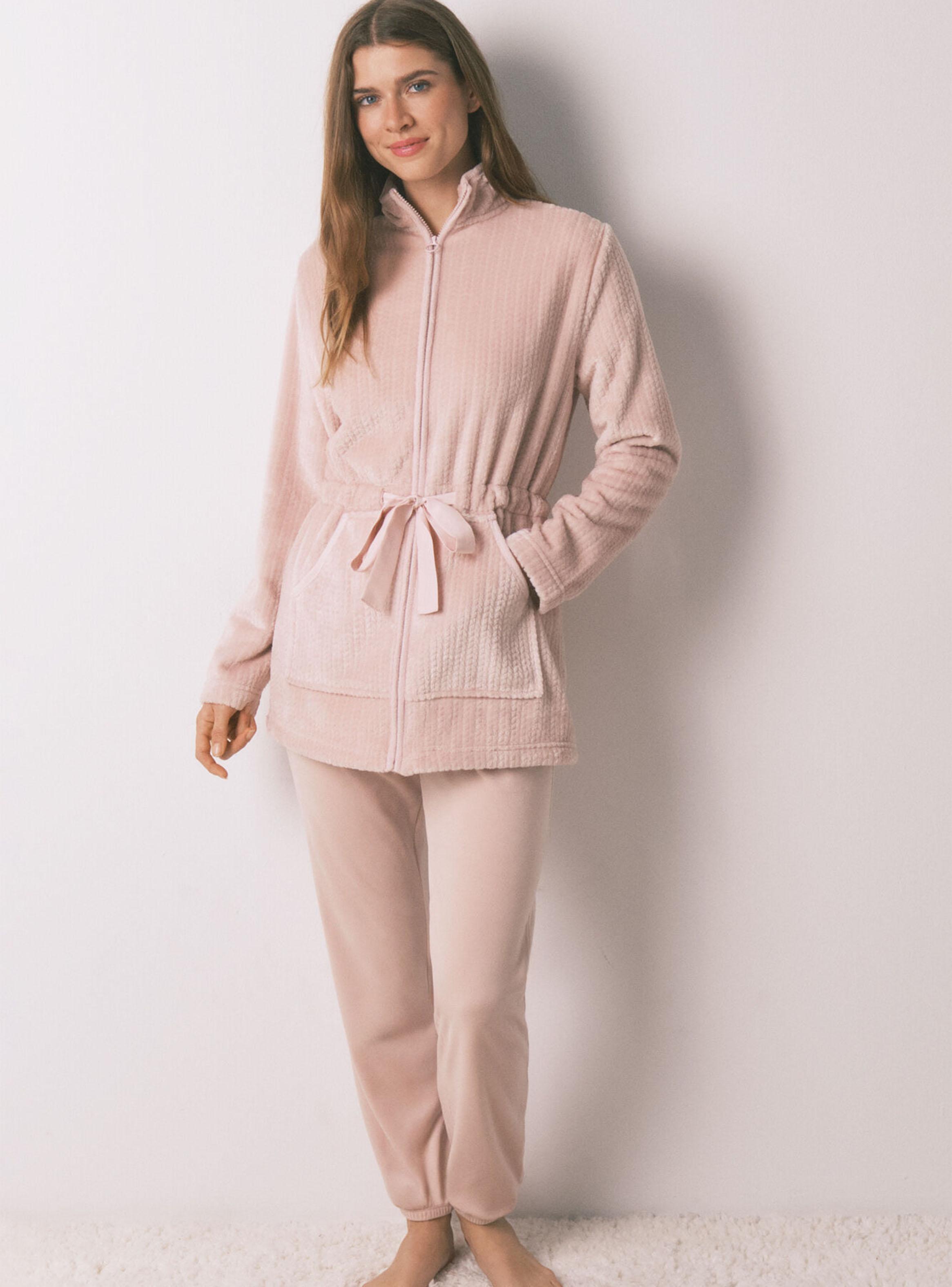 Bata Midi Tejido Polar Rosa-4