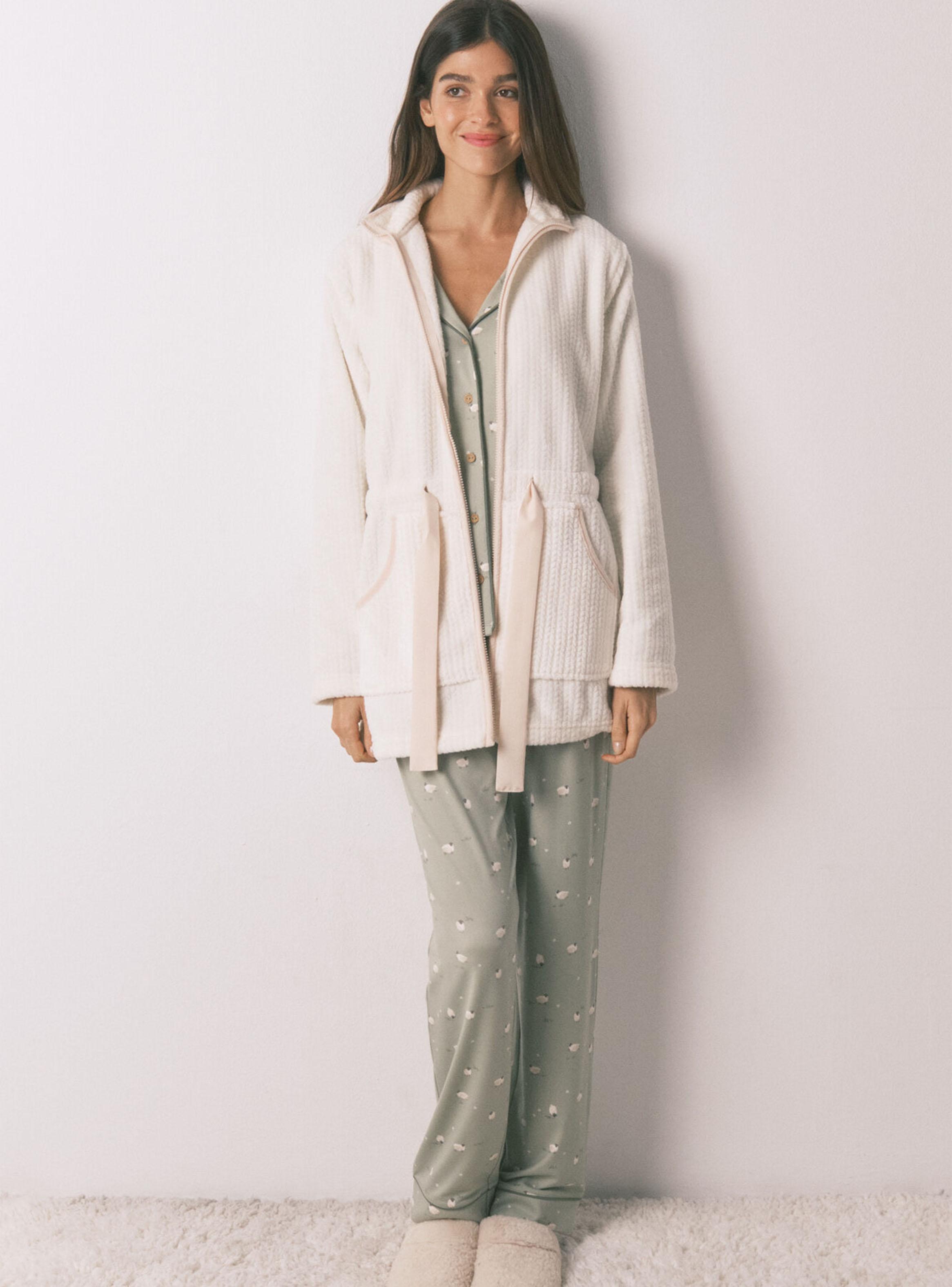 Bata Midi Tejido Polar Blanco-4