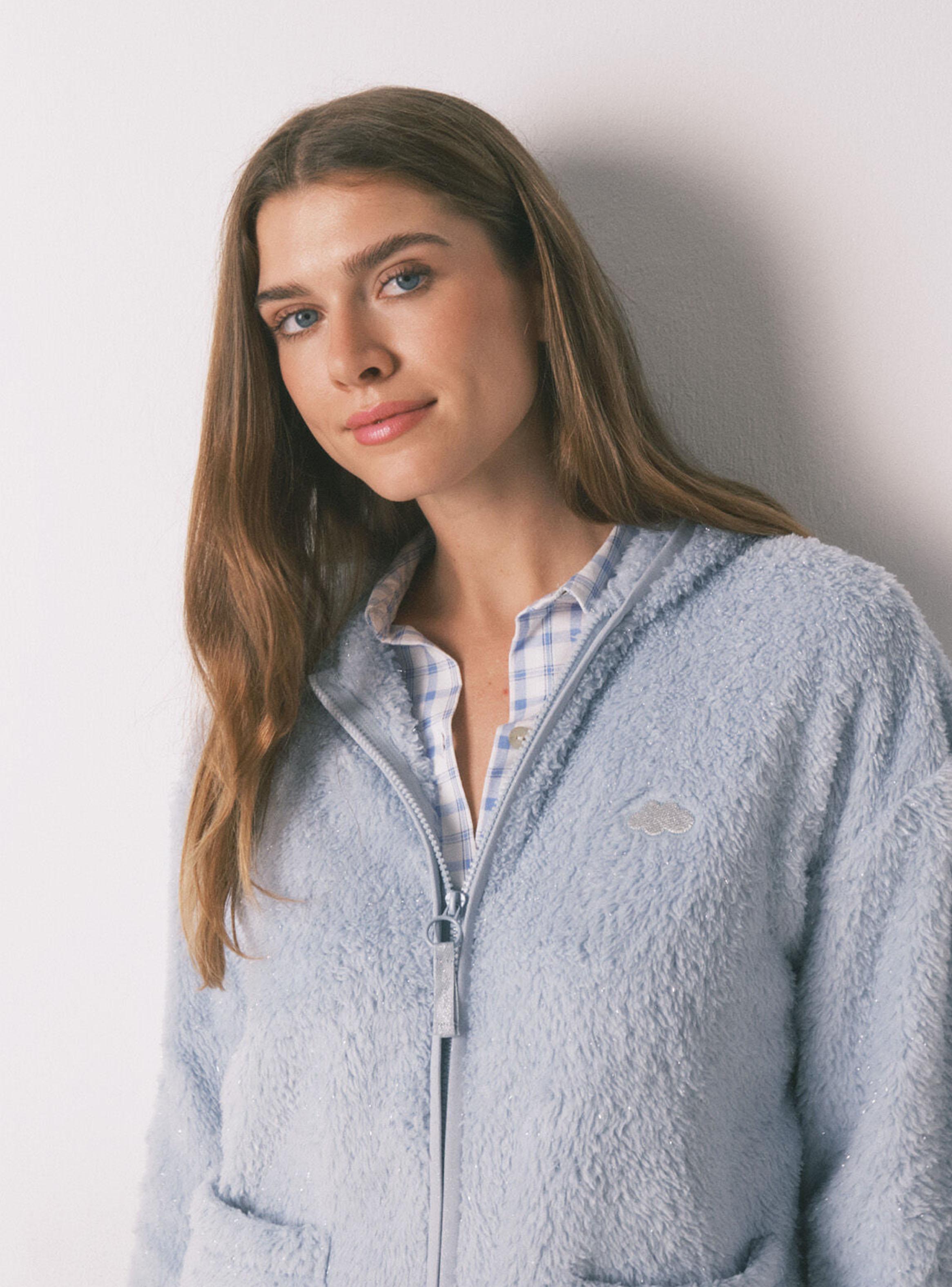 Bata Corta Tejido Pelo Azul Lurex-2