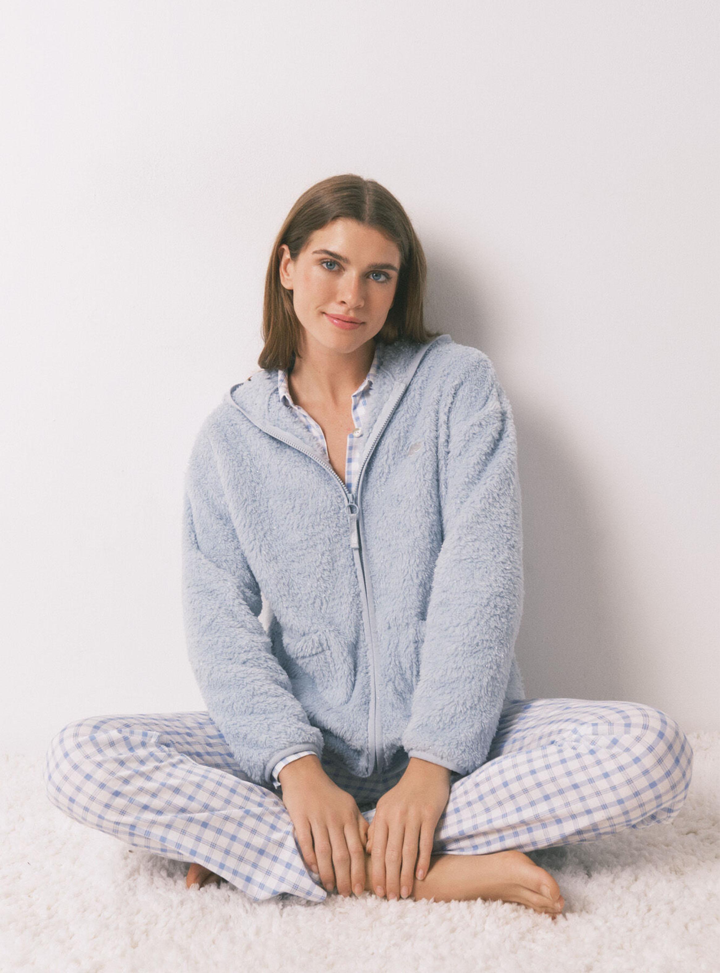 Bata Corta Tejido Pelo Azul Lurex-4