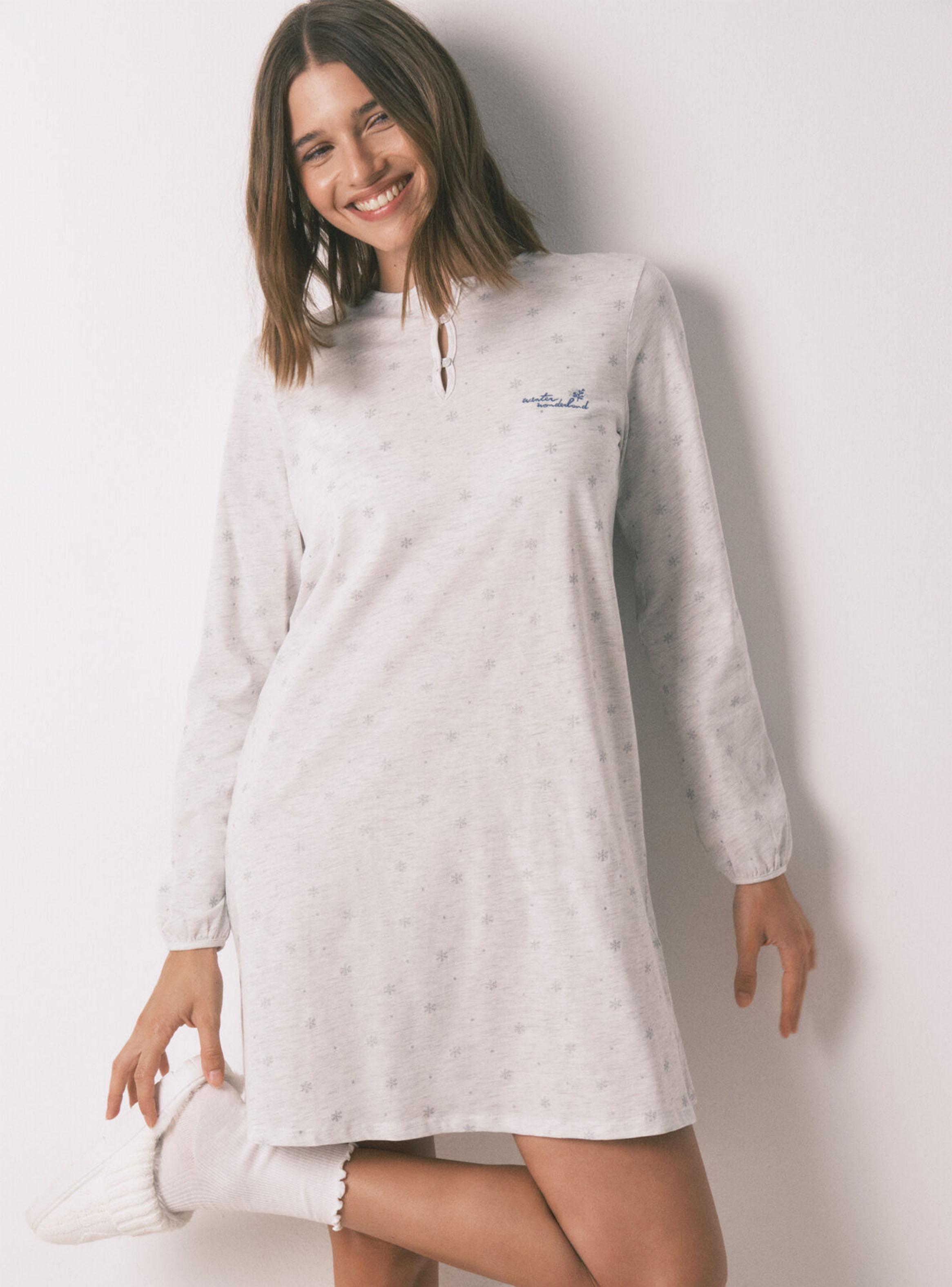 Camisón Corto Algodón Efecto Brillo Gris-2